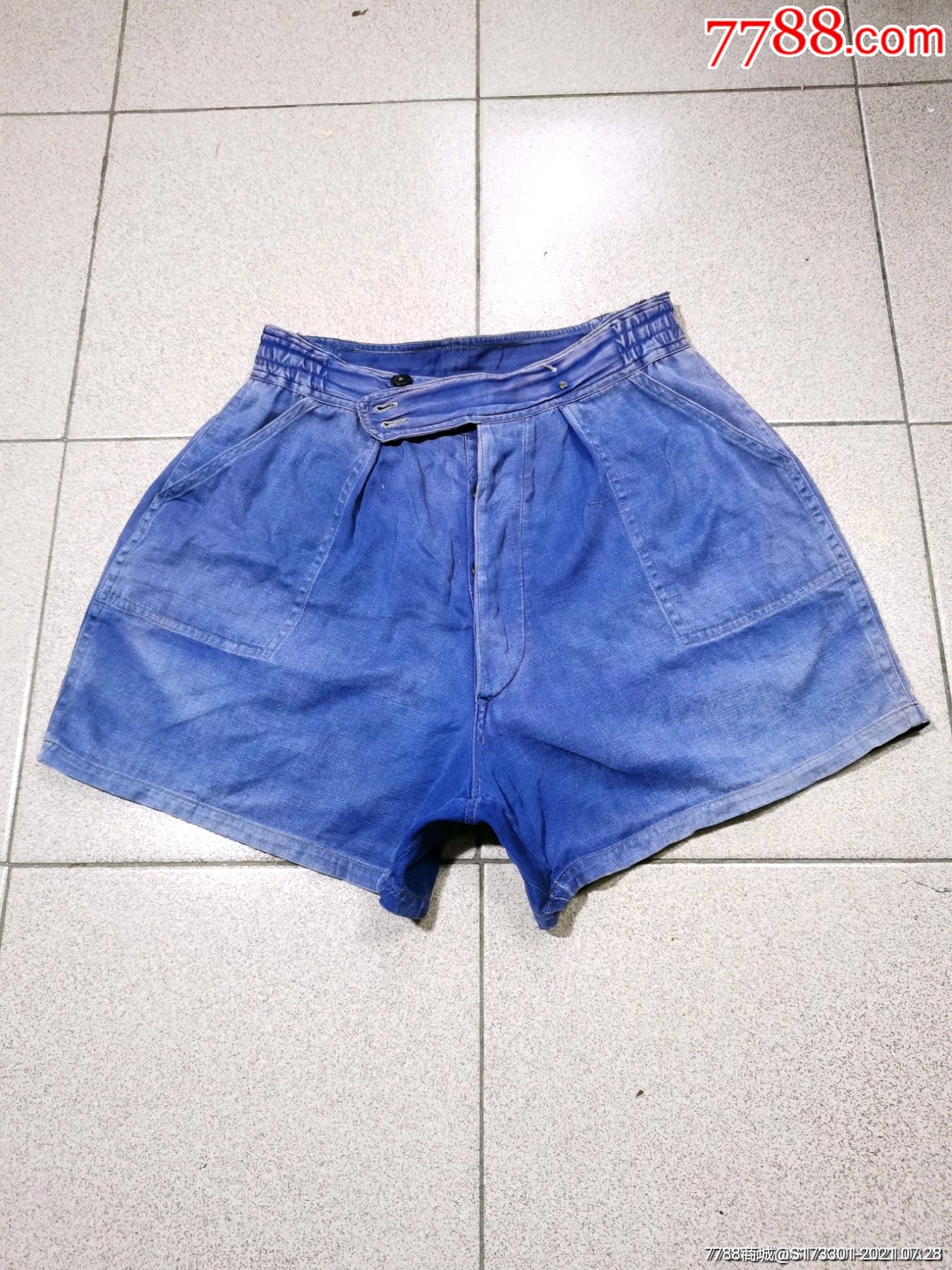 纯棉蓝布裤衩裤头带松紧褪色无脏无脏