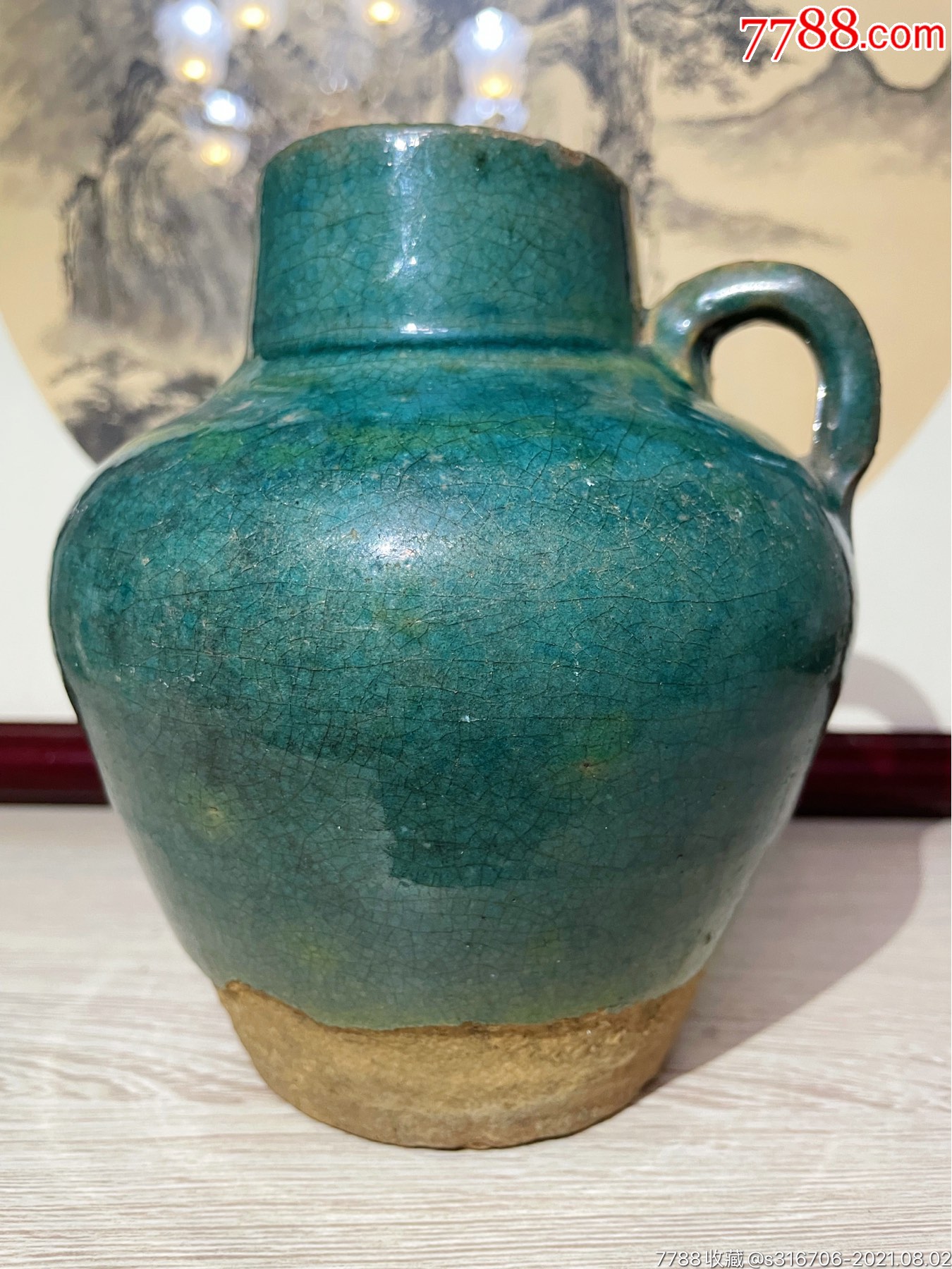 云南华宁窑孔雀绿釉窑变单耳罐单耳执壶茶壶酒壶