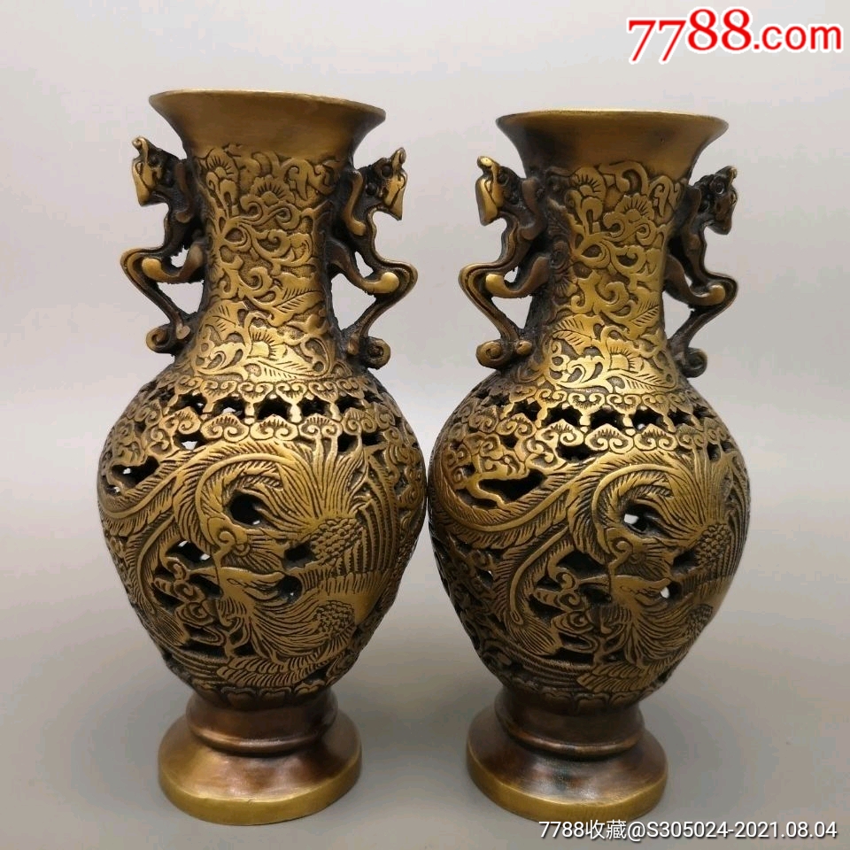 铜花瓶一对摆件纯铜龙凤花瓶家居风水工艺品装饰客厅_价格229元_第1张