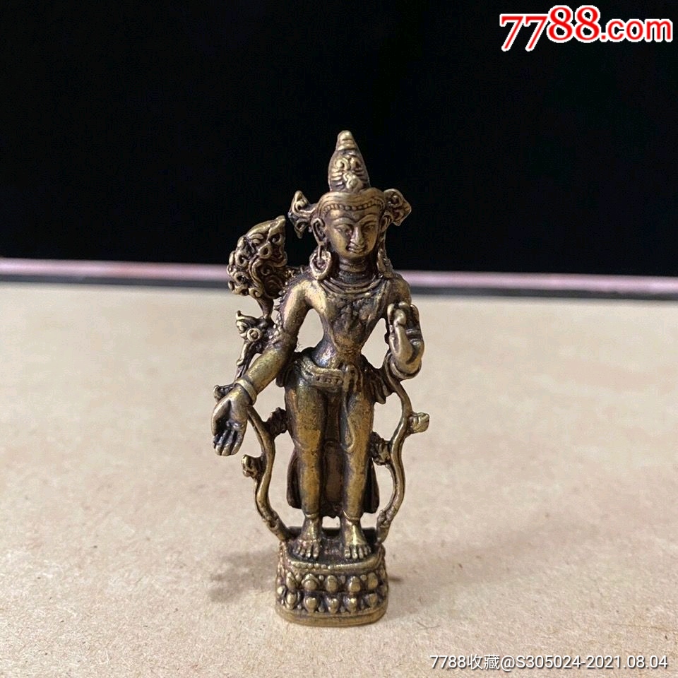 尼泊尔黄铜绿度母小摆件迷你小铜佛
