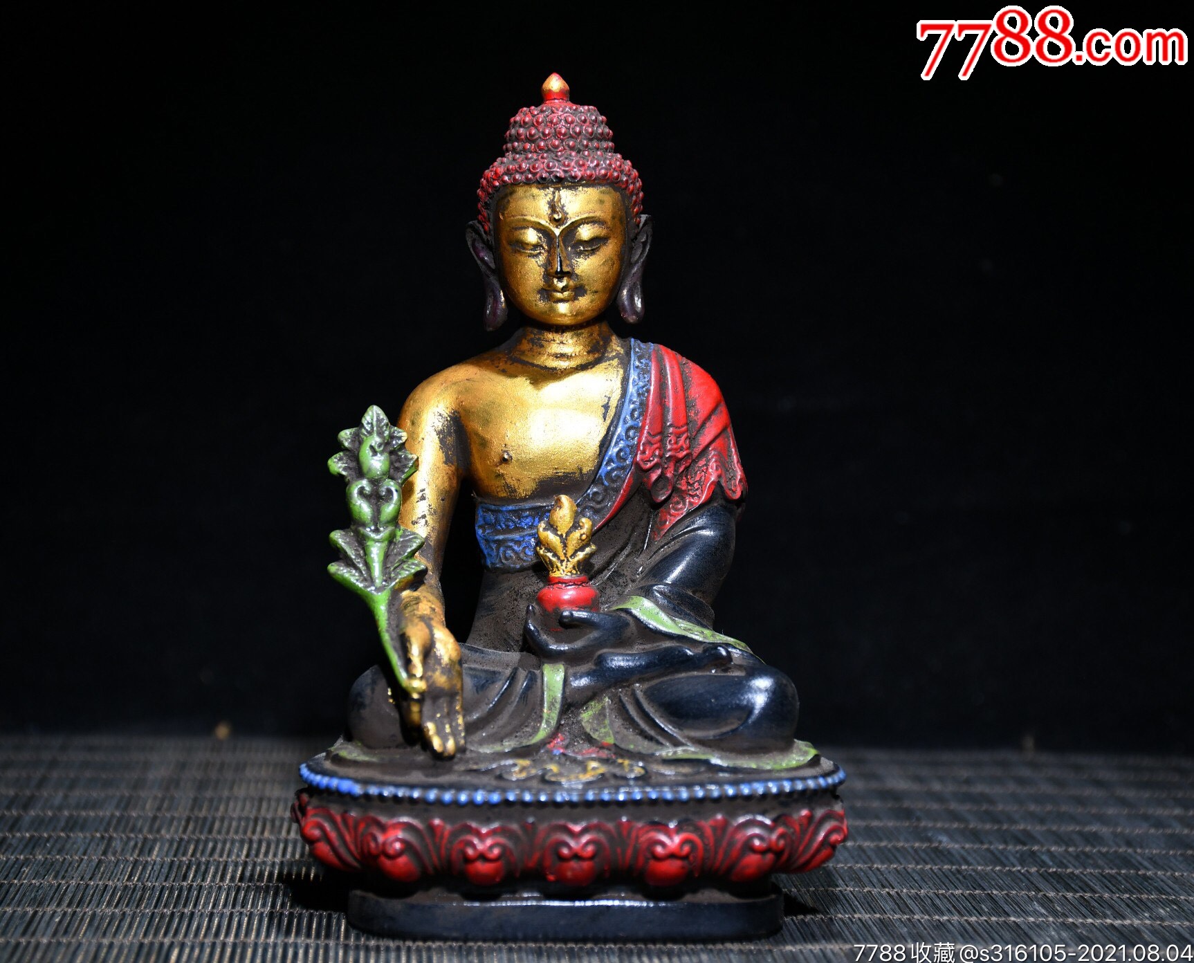 琉璃鎏金彩绘药师佛高13cm宽8cm厚6cm重525g