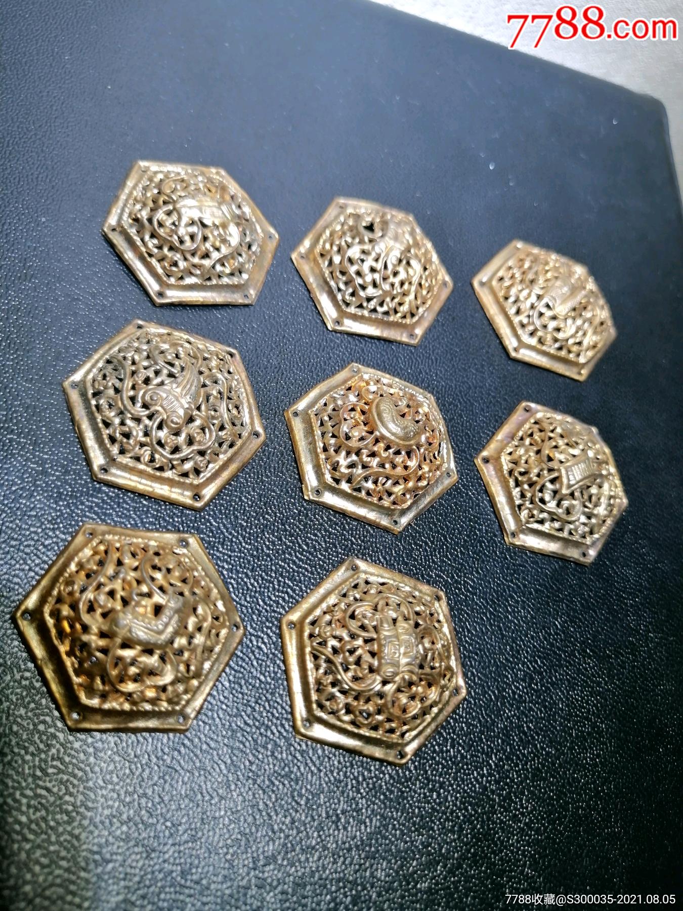 清末民国银鎏金八仙过海暗八仙帽花