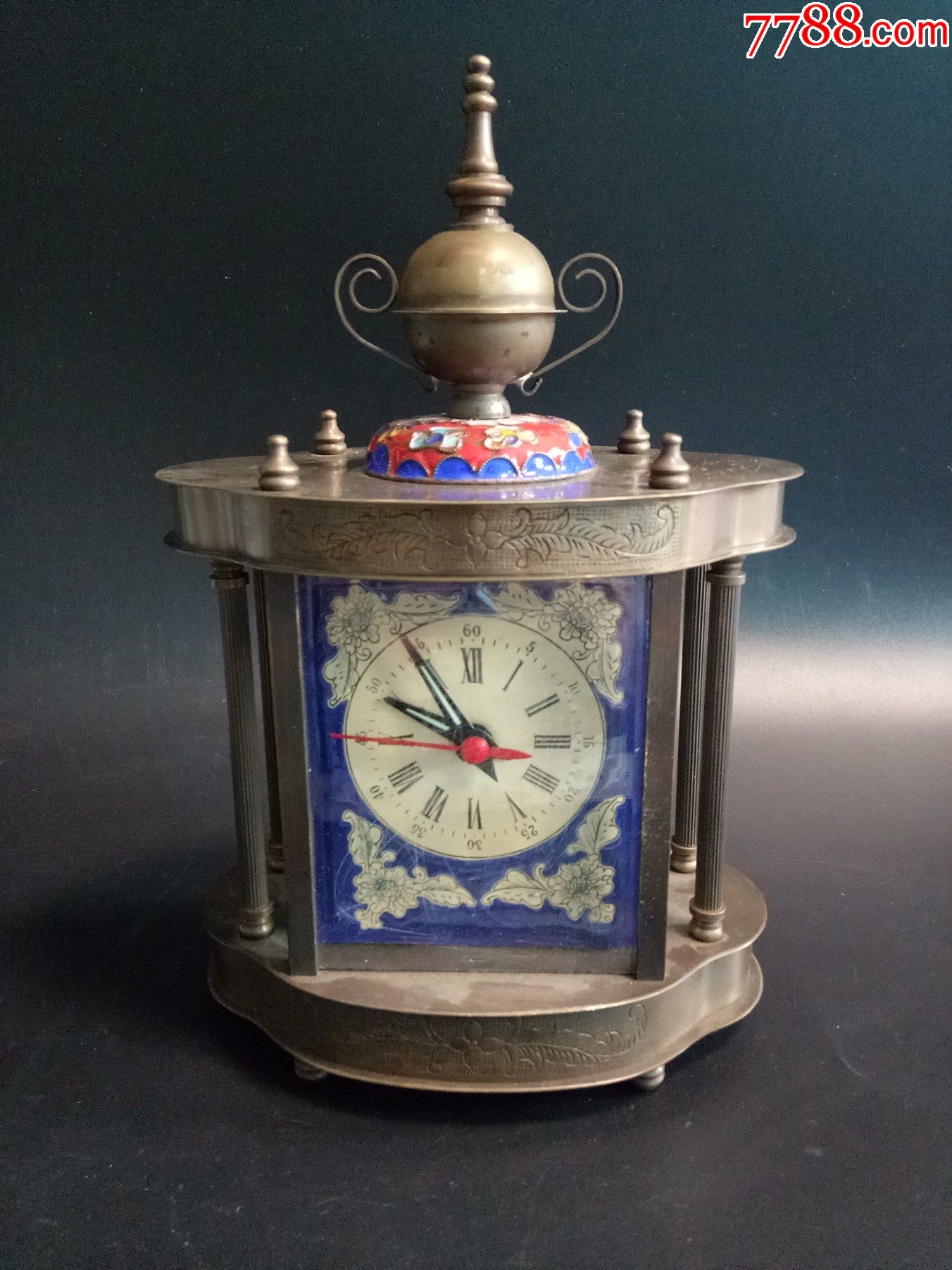 清代西洋进口紫铜烤蓝大号座钟