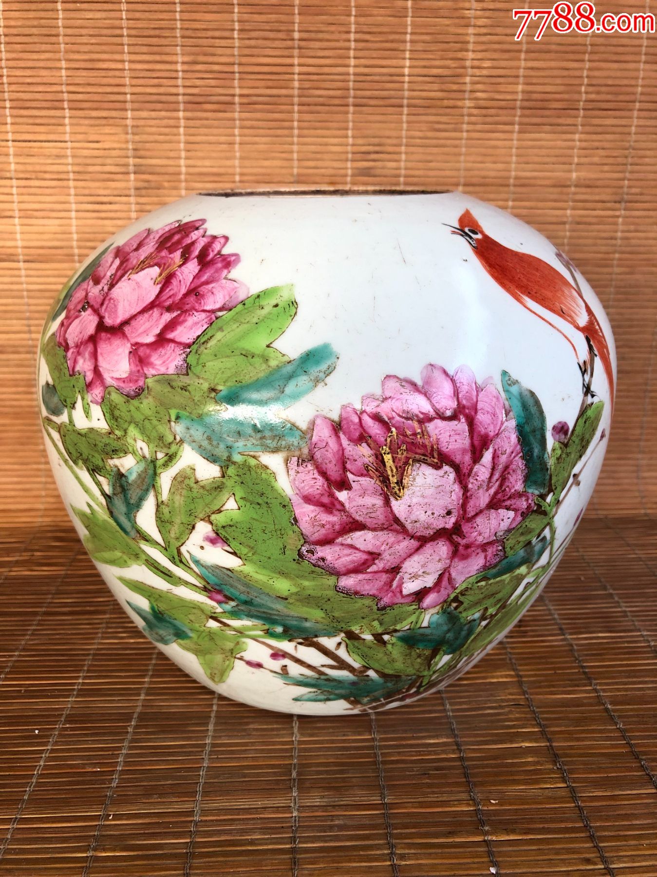 民国粉彩花鸟西瓜罐