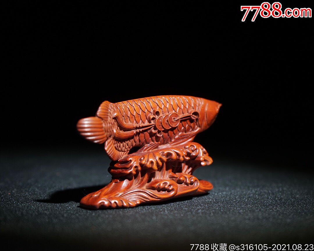 旧藏黄杨木精雕细琢龙鱼小赏玩件尺寸:长10cm宽2cm高5c_其他根雕/木雕