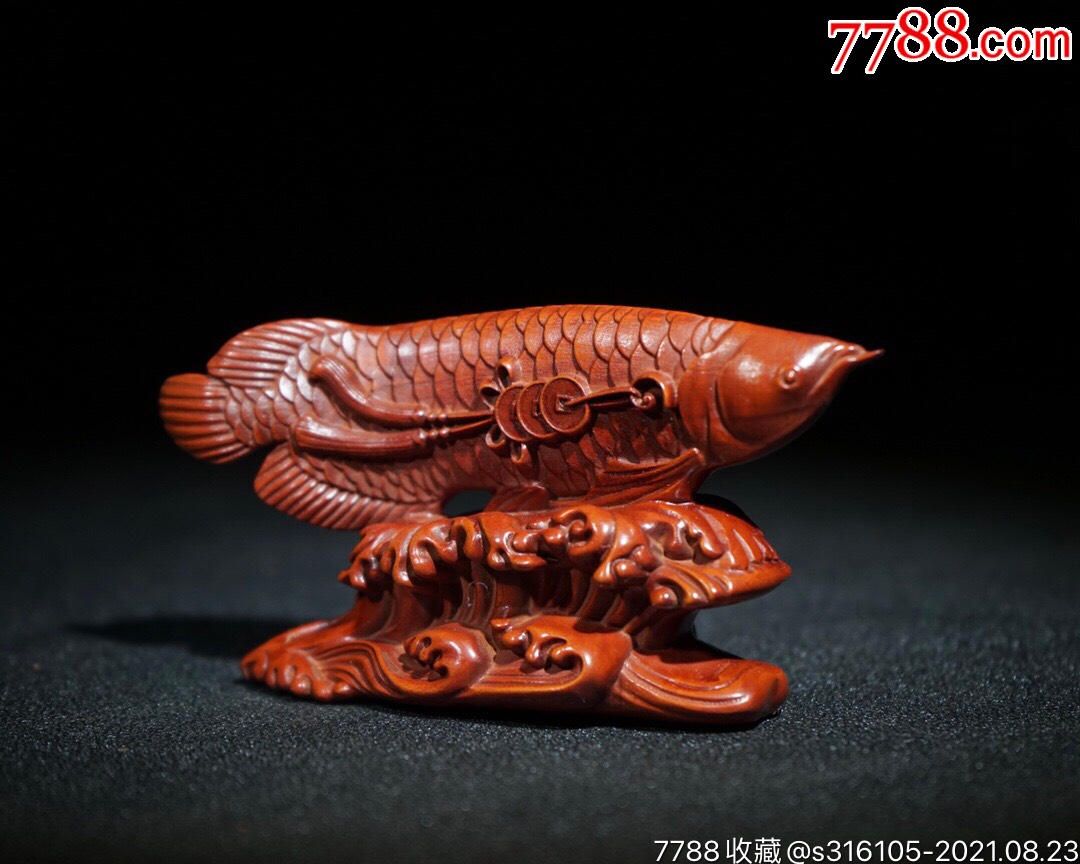 旧藏黄杨木精雕细琢龙鱼小赏玩件尺寸:长10cm宽2cm高5c_其他根雕/木雕