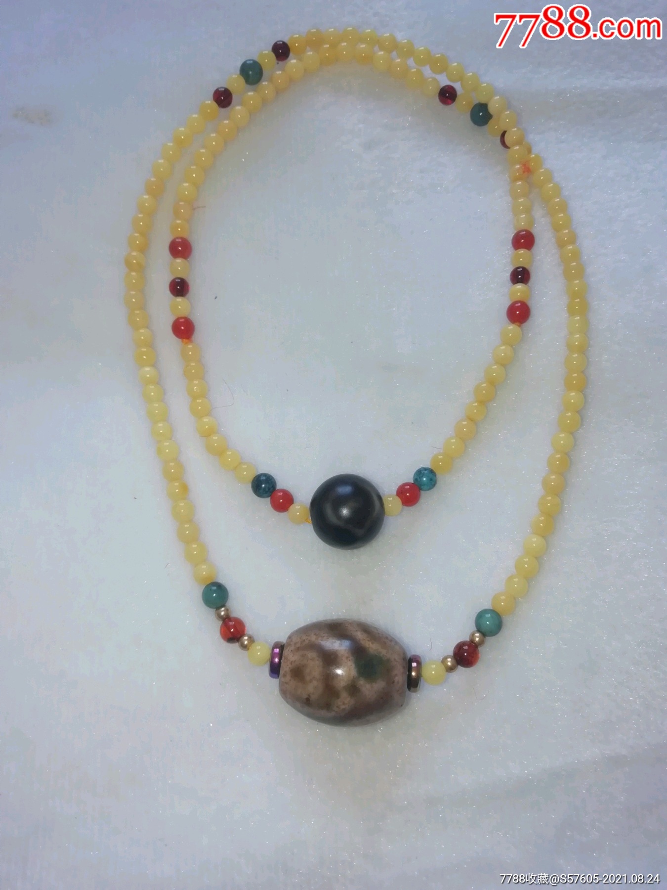 全场血亏【精品】满朱砂宝瓶迖洛天珠配天然蜜蜡项链!