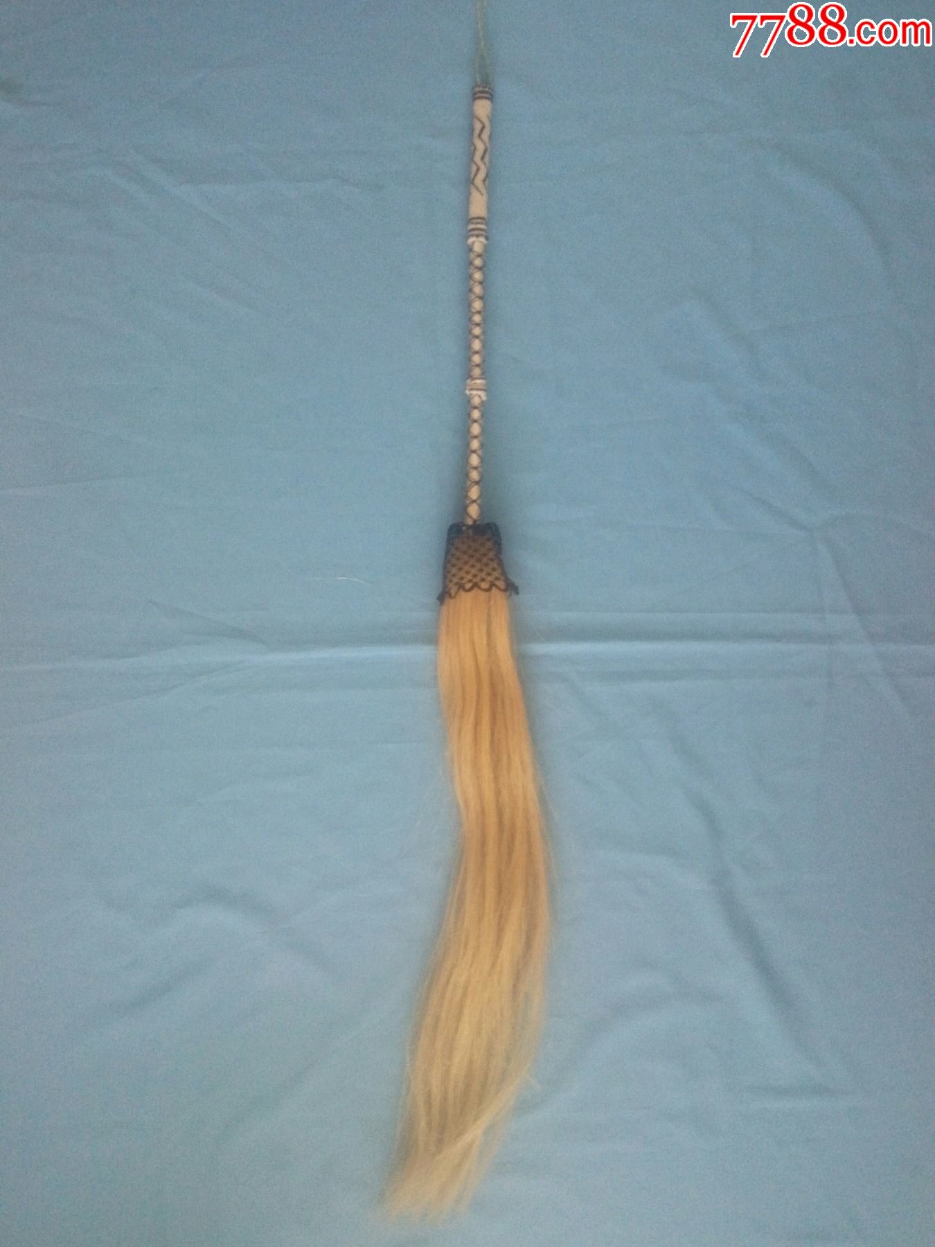 民国道教法器道士用拂尘竹子手柄白马尾手工编织几何纹饰蝇甩子