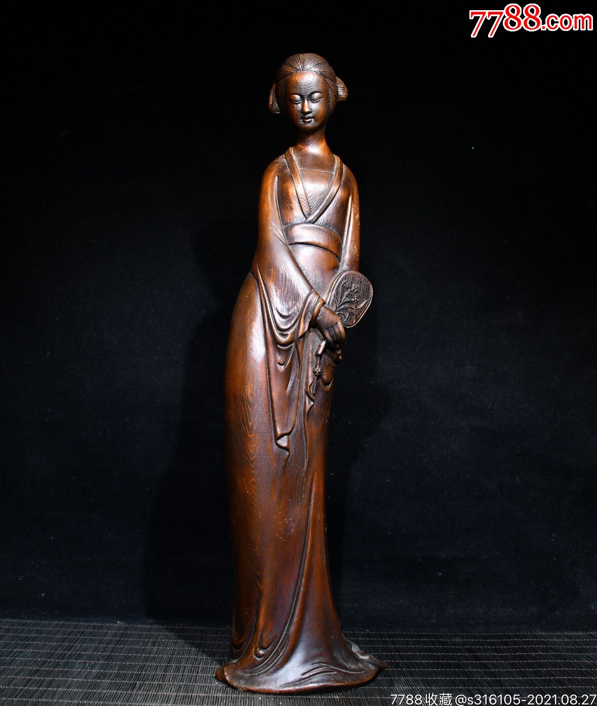 桧木精工雕刻美女摆件高40cm宽11cm重484g