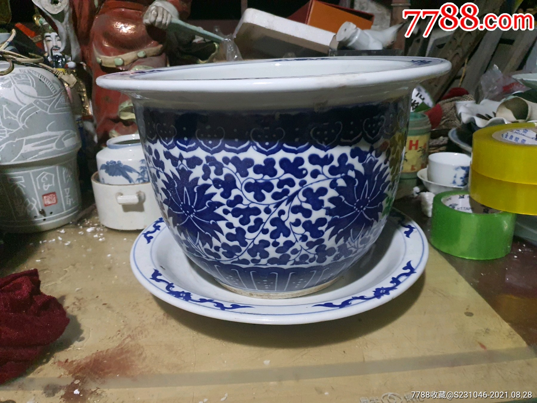 早期人民瓷厂缠枝满莲纹青花花盘一套_价格28元【瓷上海】_第1张