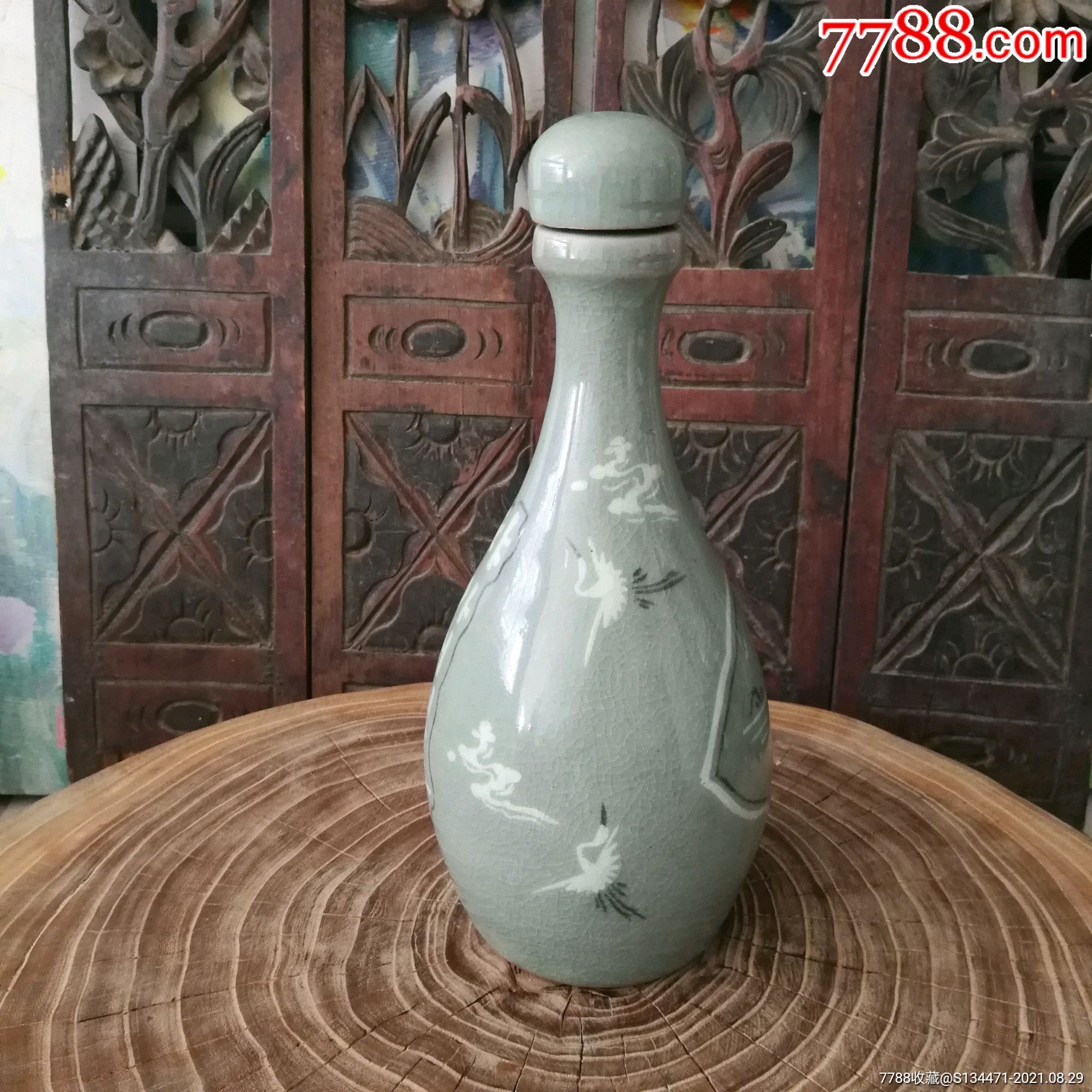 朝鲜酒瓶哥窑瓷风格开片冰裂手绘酒瓶_酒瓶_瓶空我醉集宝斋【7788收藏