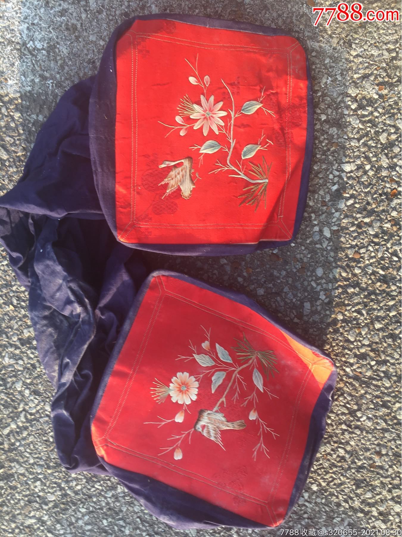 民国花鸟枕头顶一对