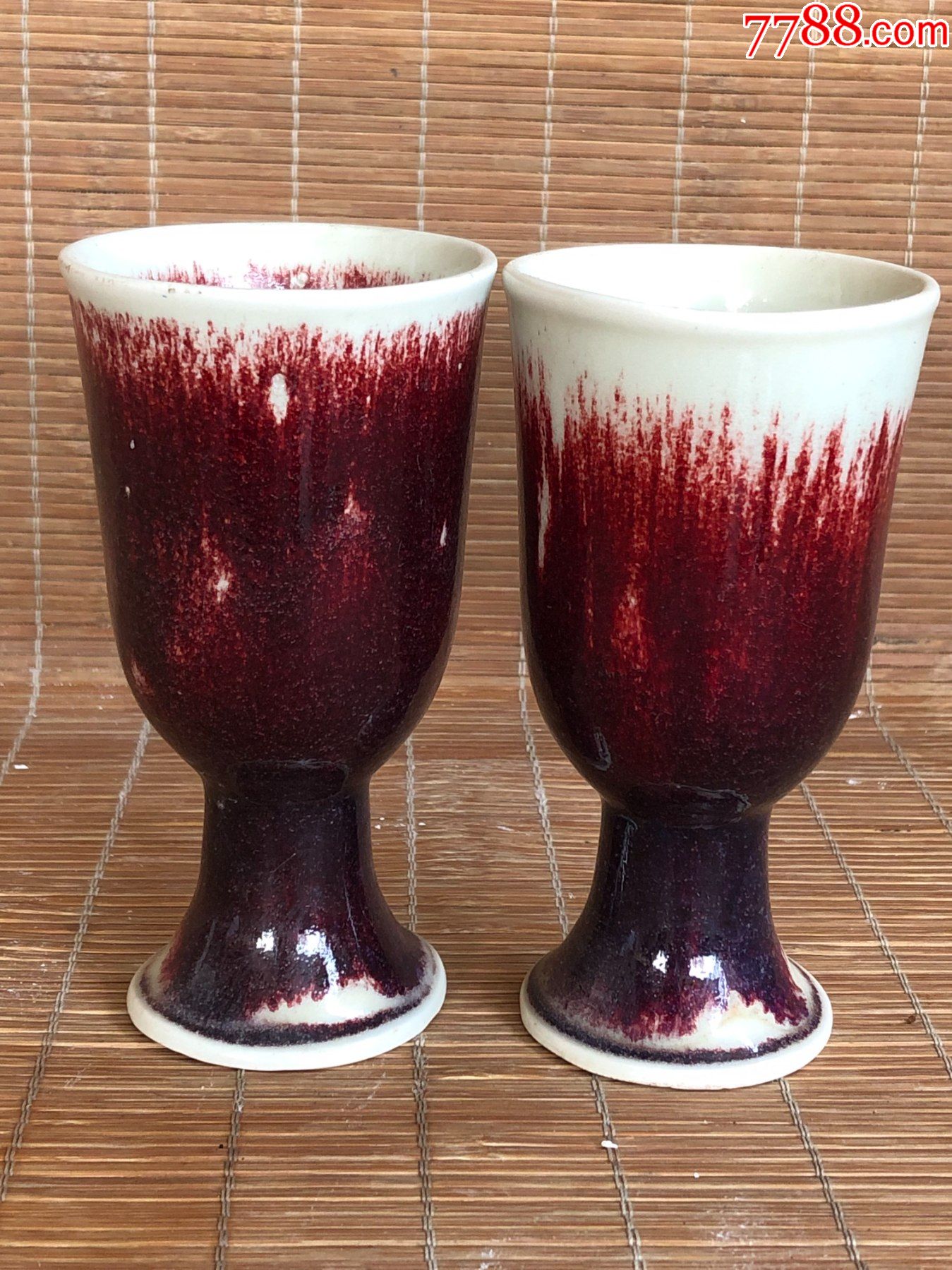老祭红釉大杯一对