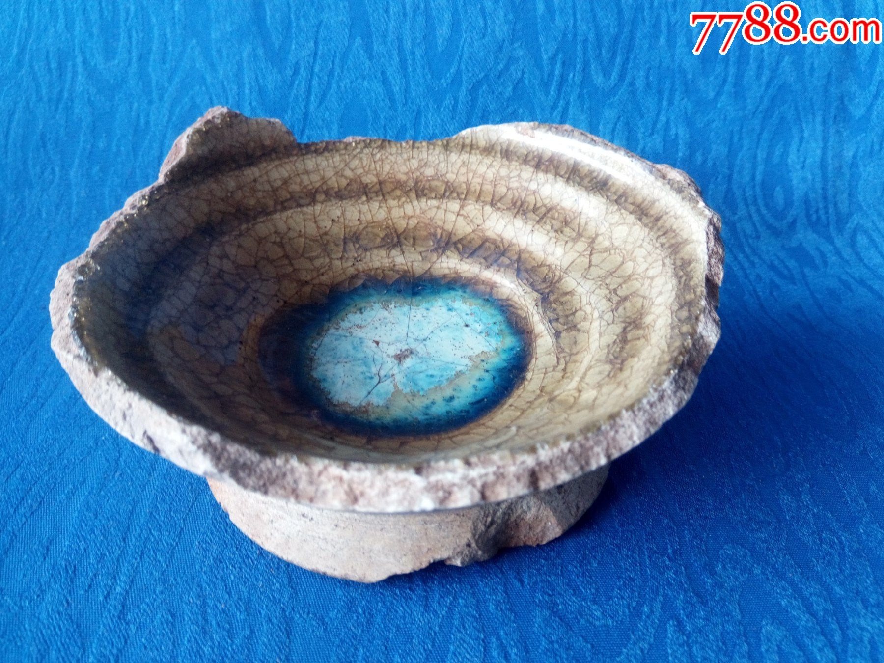 高古瓷陶挂釉北齐隋唐相州安阳窑青瓷网格纹烧饼平底