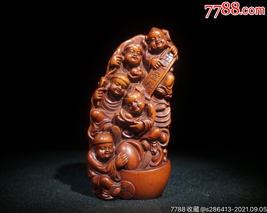 旧藏黄杨木精雕细琢五子登科尺寸长7cm宽4cm高15cm