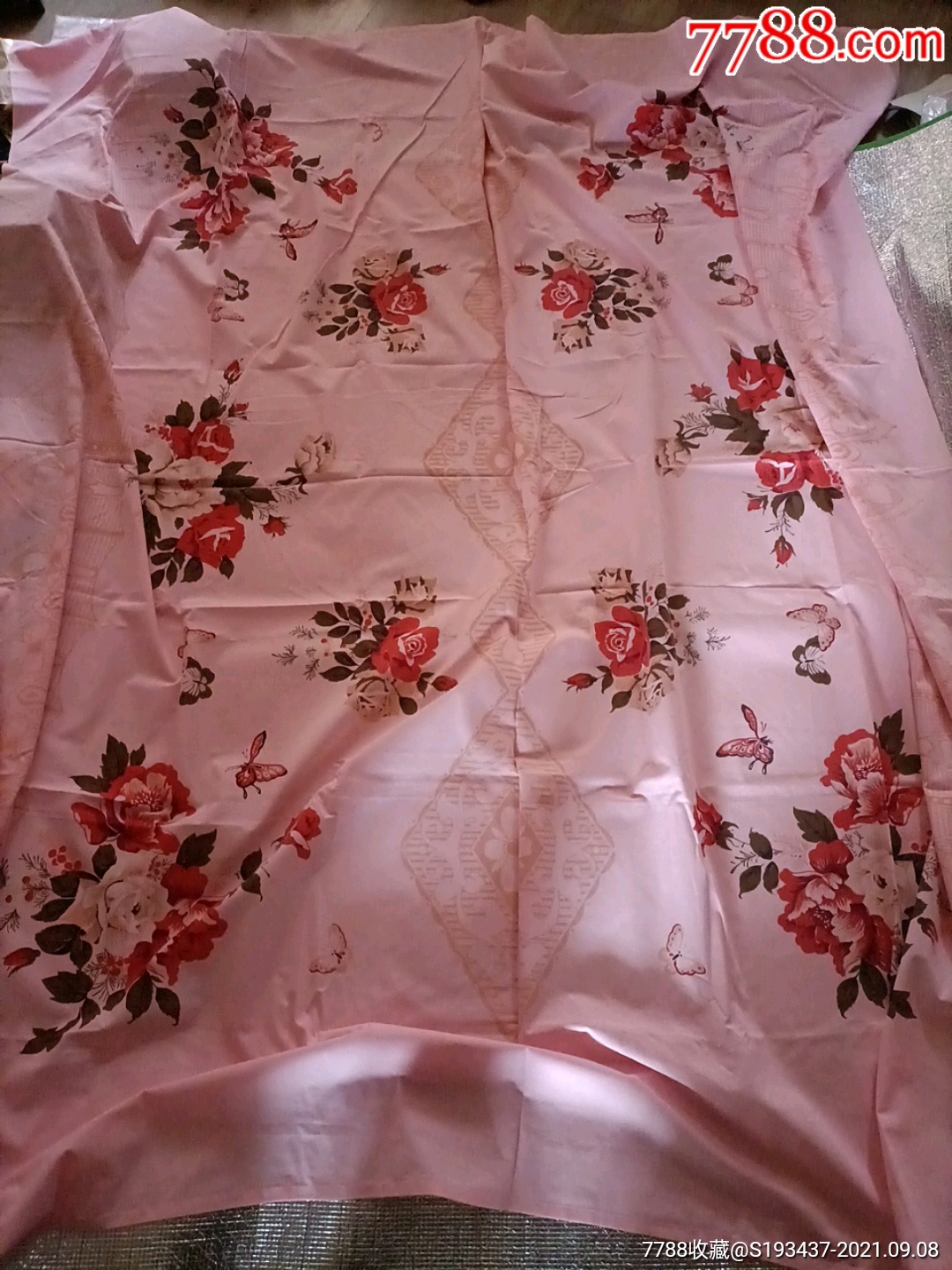 全新牡丹蝴蝶图案双人大床单一条_床单/被套_回收价格_收藏价值_7788