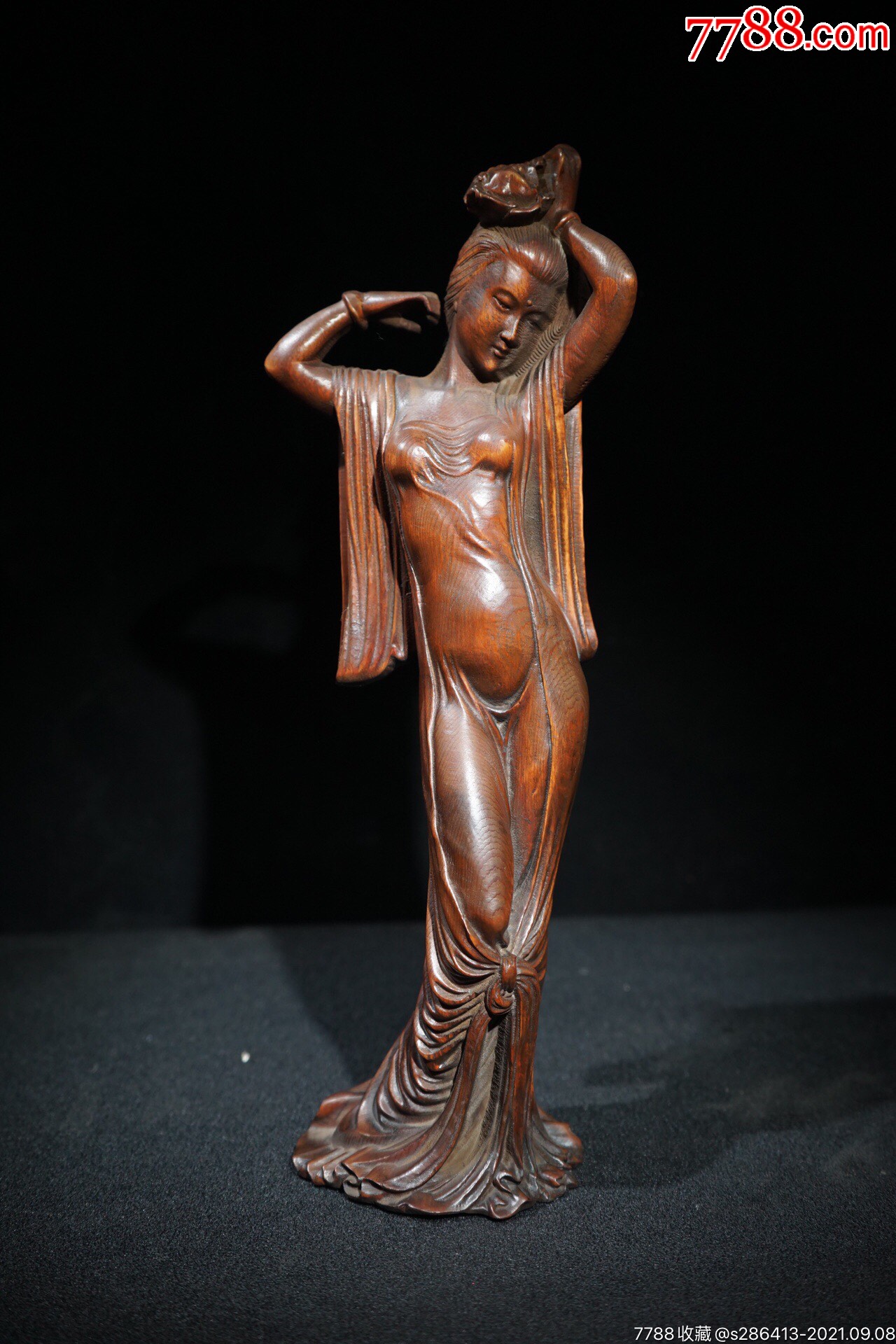 旧藏桧木精雕细琢美女尺寸:长10cm宽9cm高-木雕摆件-7788人民币收藏