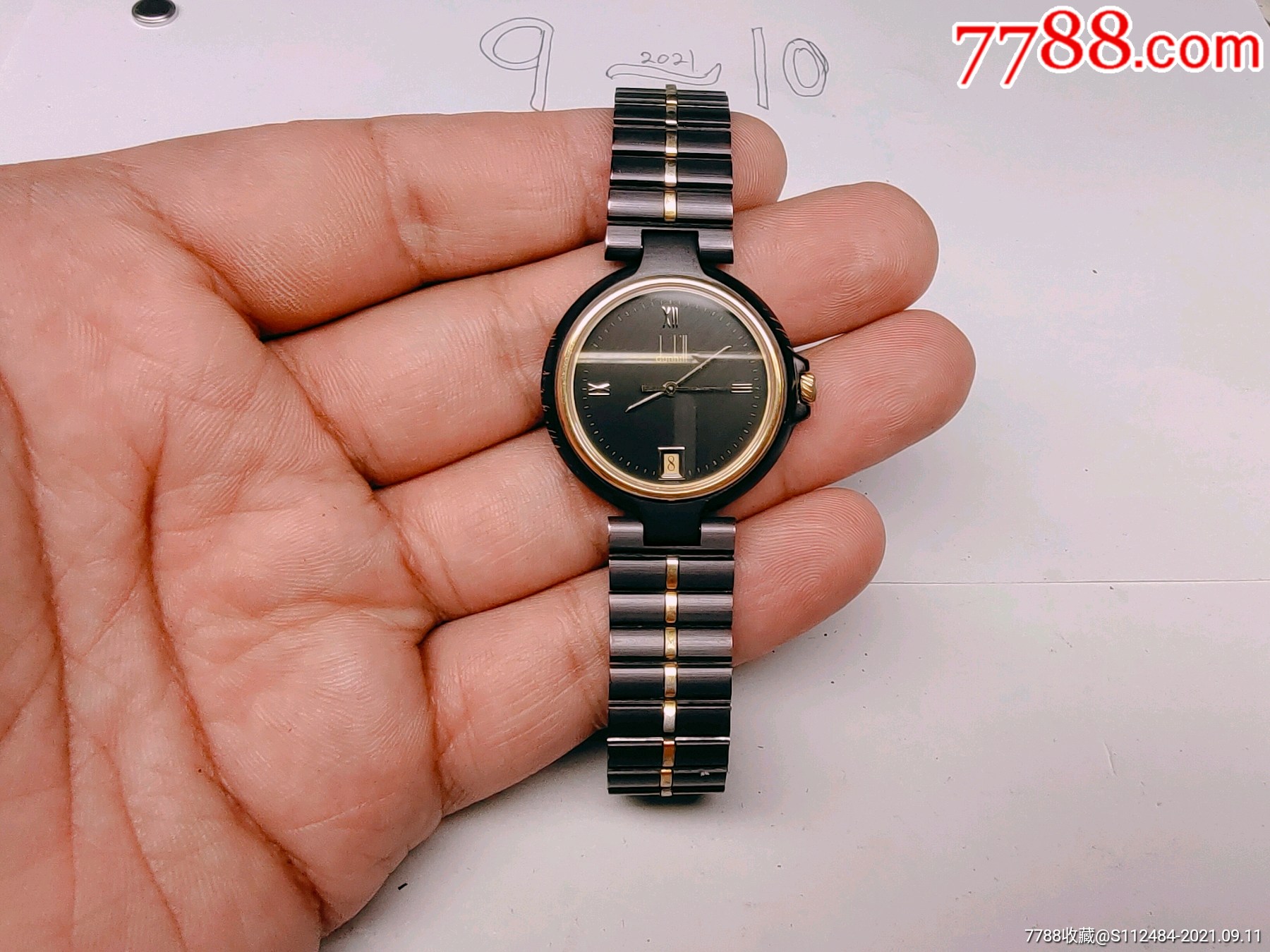 珍藏好品奢侈品牌7钻登喜路男士v8机芯单历石英腕表