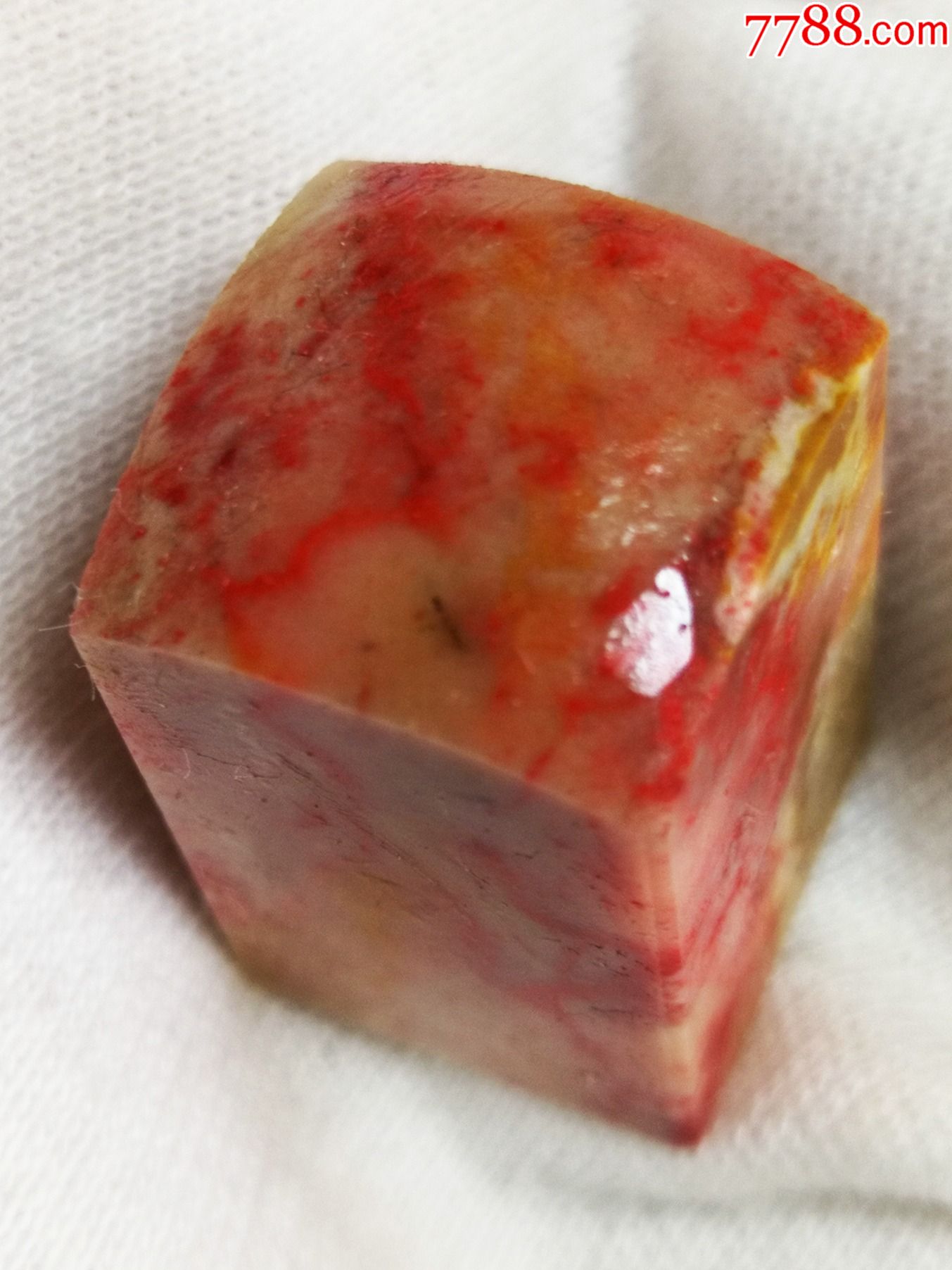 昌化鸡血石6面血方印章料14g血鲜红软冻地手工好刻
