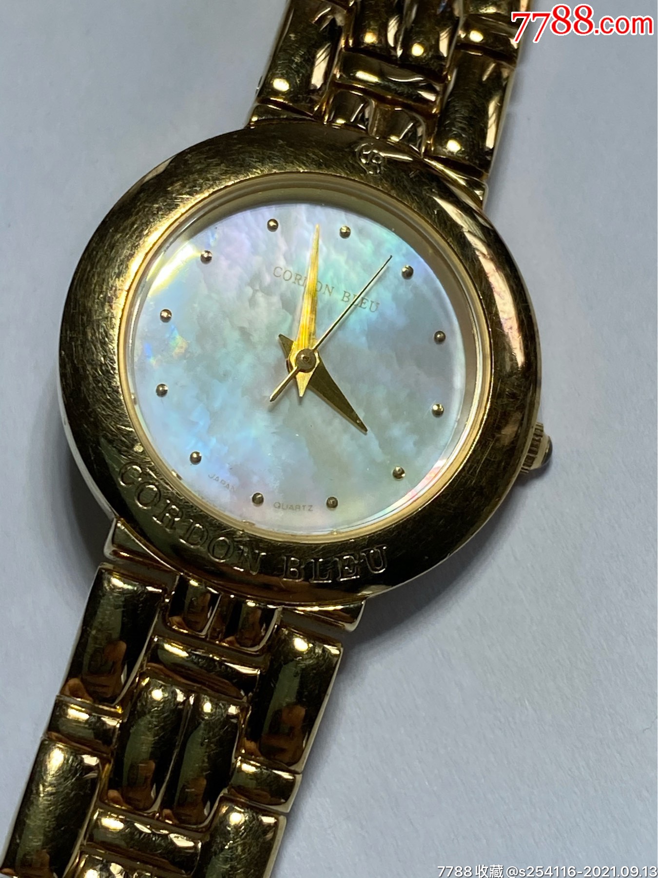 日本cordonbleu蓝带石英女表日本机芯珍珠贝表盘18k黄金3微米包金表盘