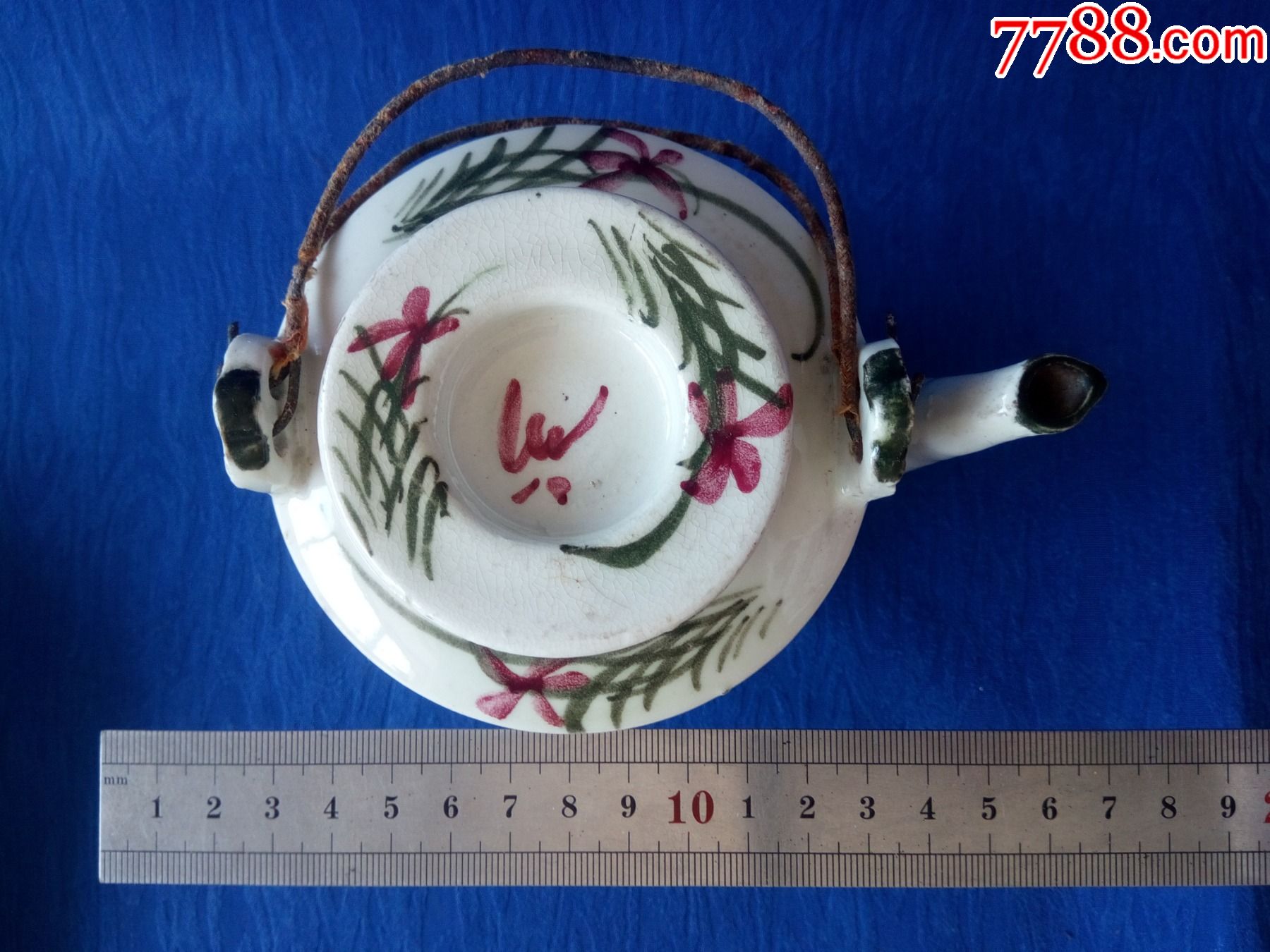 完美品民国淄博窑红绿彩牡丹富贵吉祥青花底款疑是鸿发督造提梁壶直筒