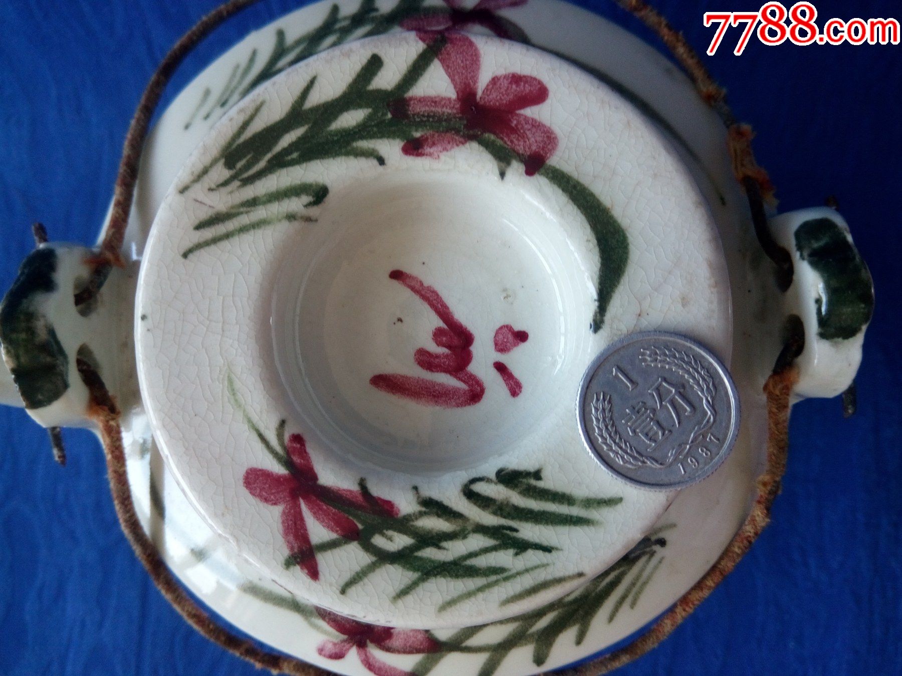 完美品民国淄博窑红绿彩牡丹富贵吉祥青花底款疑是鸿发督造提梁壶直筒