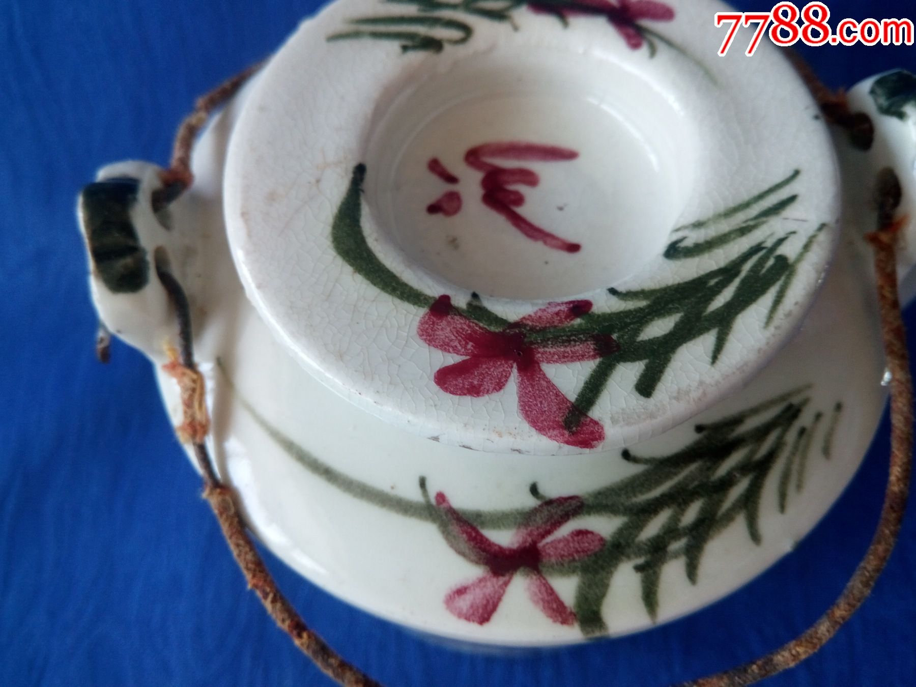 完美品民国淄博窑红绿彩牡丹富贵吉祥青花底款疑是鸿发督造提梁壶直筒