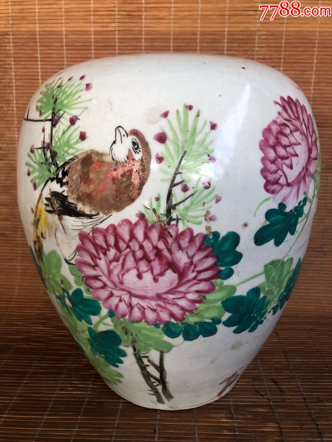民国粉彩花鸟冬瓜大罐