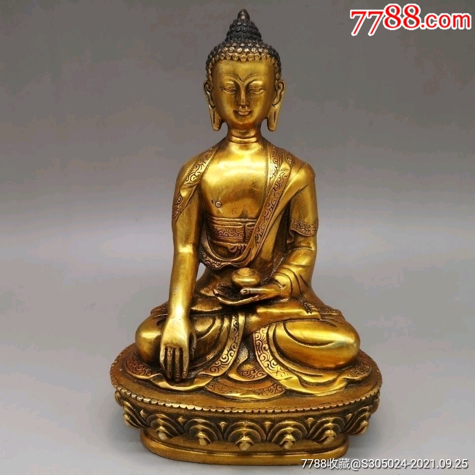 杂项收藏品老铜器纯铜鎏金释迦牟尼佛像_价格320元【陶诚信古玩店】