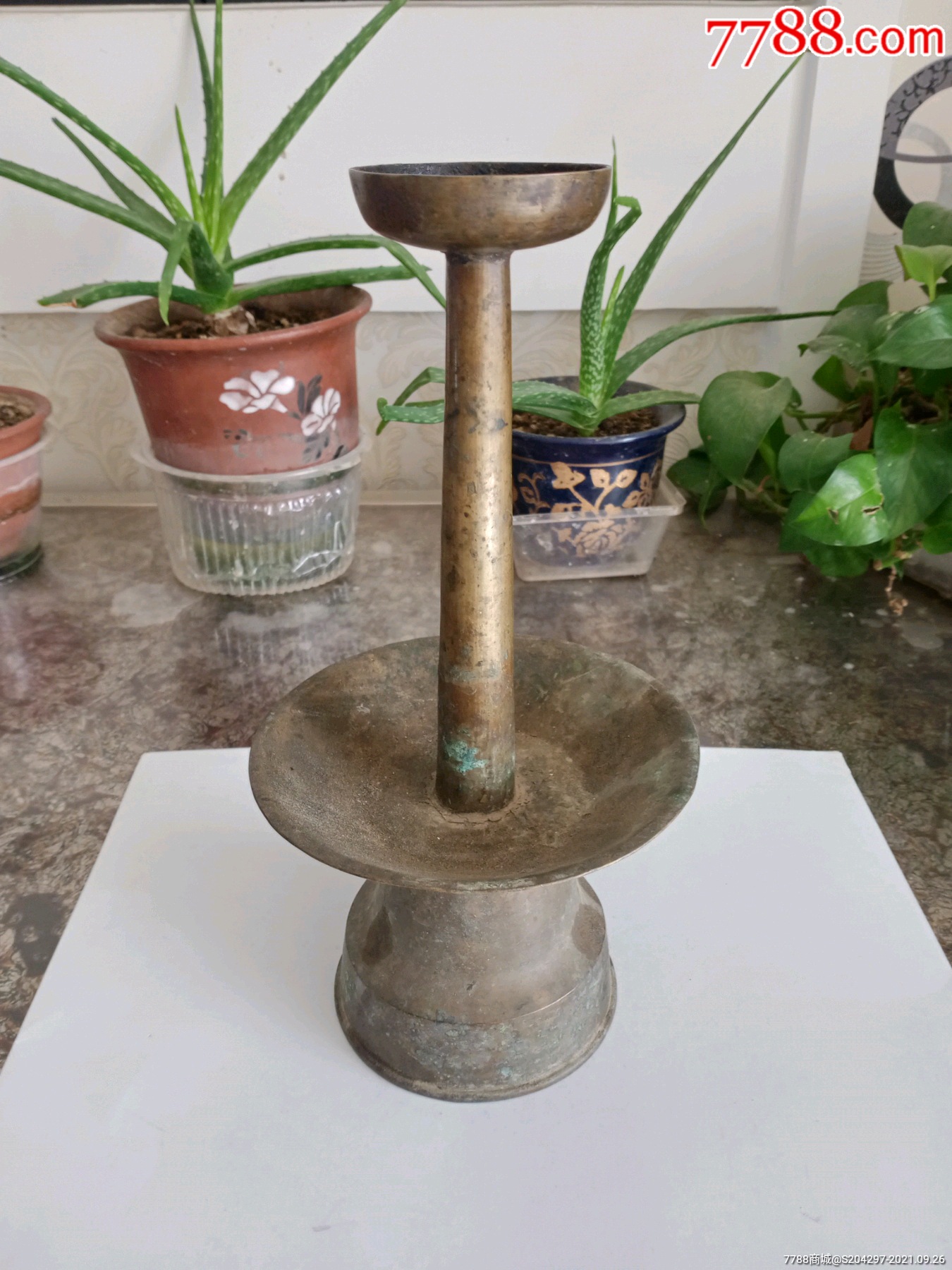 清代铜油灯台_价格500元【古旧杂项店】_第1张