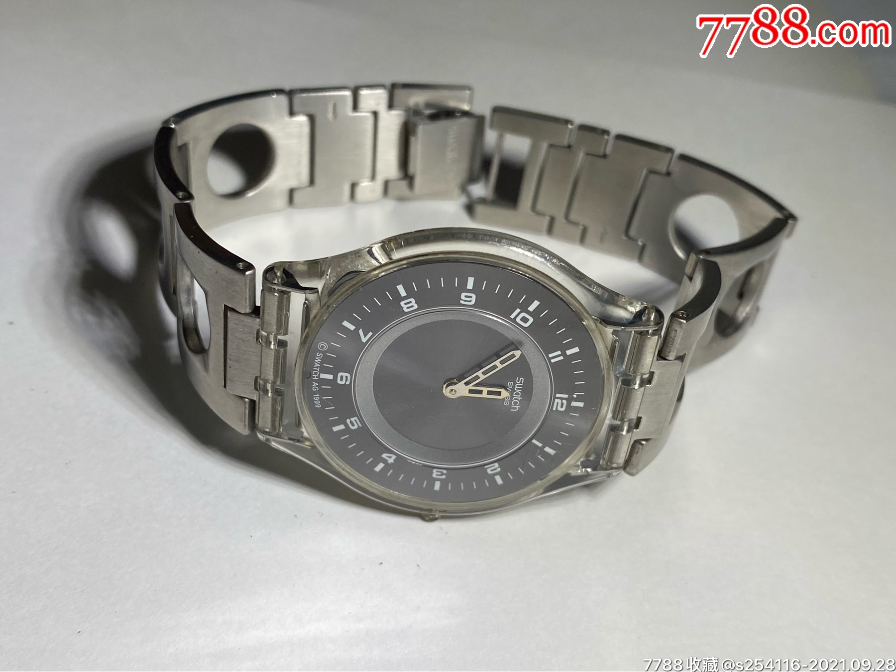 瑞士原装正品swatch斯沃琪石英男表表盘34mm超薄4mm表带长19cm走时精