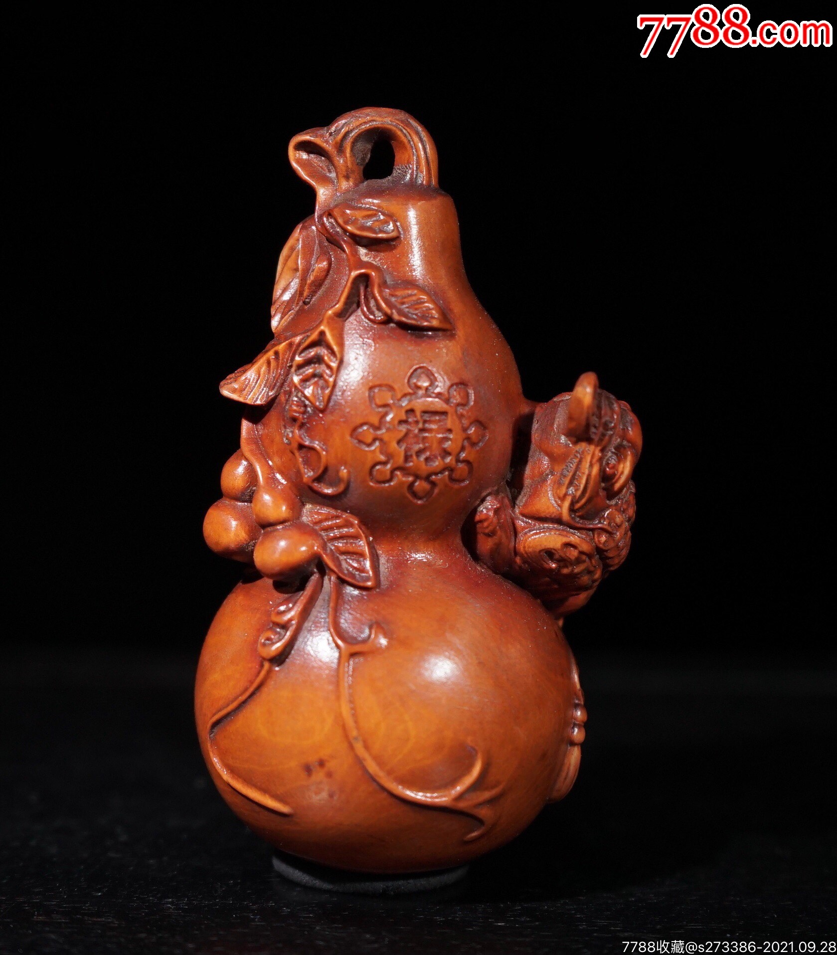 旧藏黄杨木精雕细琢金蟾葫芦小赏玩件尺寸:长5cm宽5cm高8cm-木雕摆件