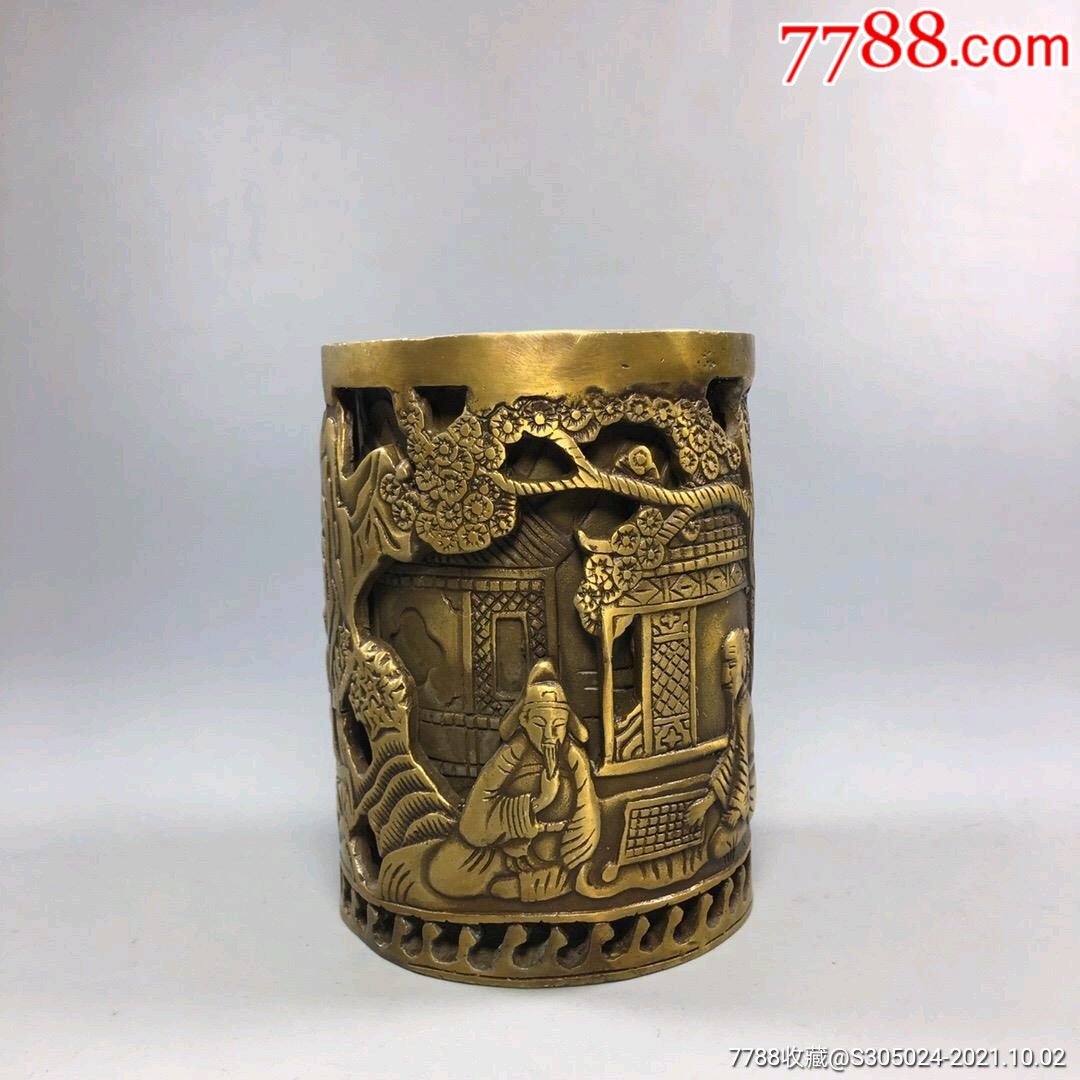 纯铜笔筒摆件福禄寿镂空双层笔筒_价格198元_第1张