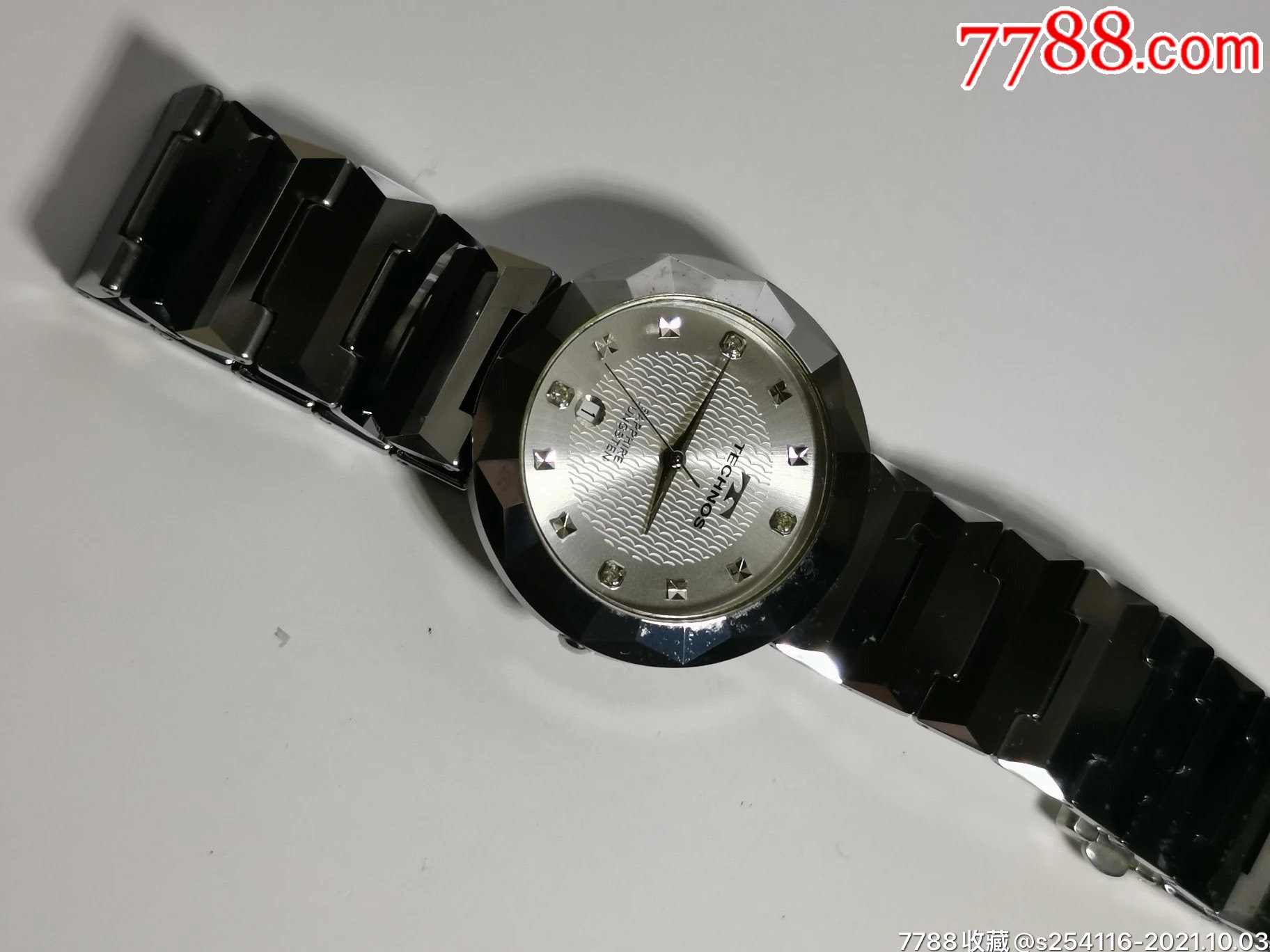 瑞士原装正品天克诺technos石英男表天然钻石镶嵌表盘蓝宝石镜面钨金