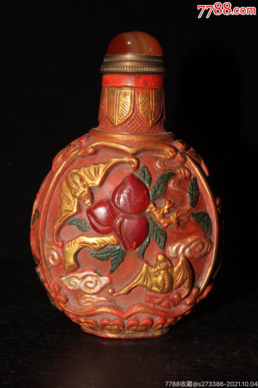 朱砂手工制作福禄寿喜鼻烟壶尺度6359厘米
