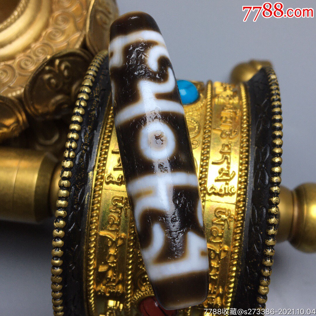 藏区回流老料高油包浆莲师法器三眼天珠尺寸5814毫米重量1