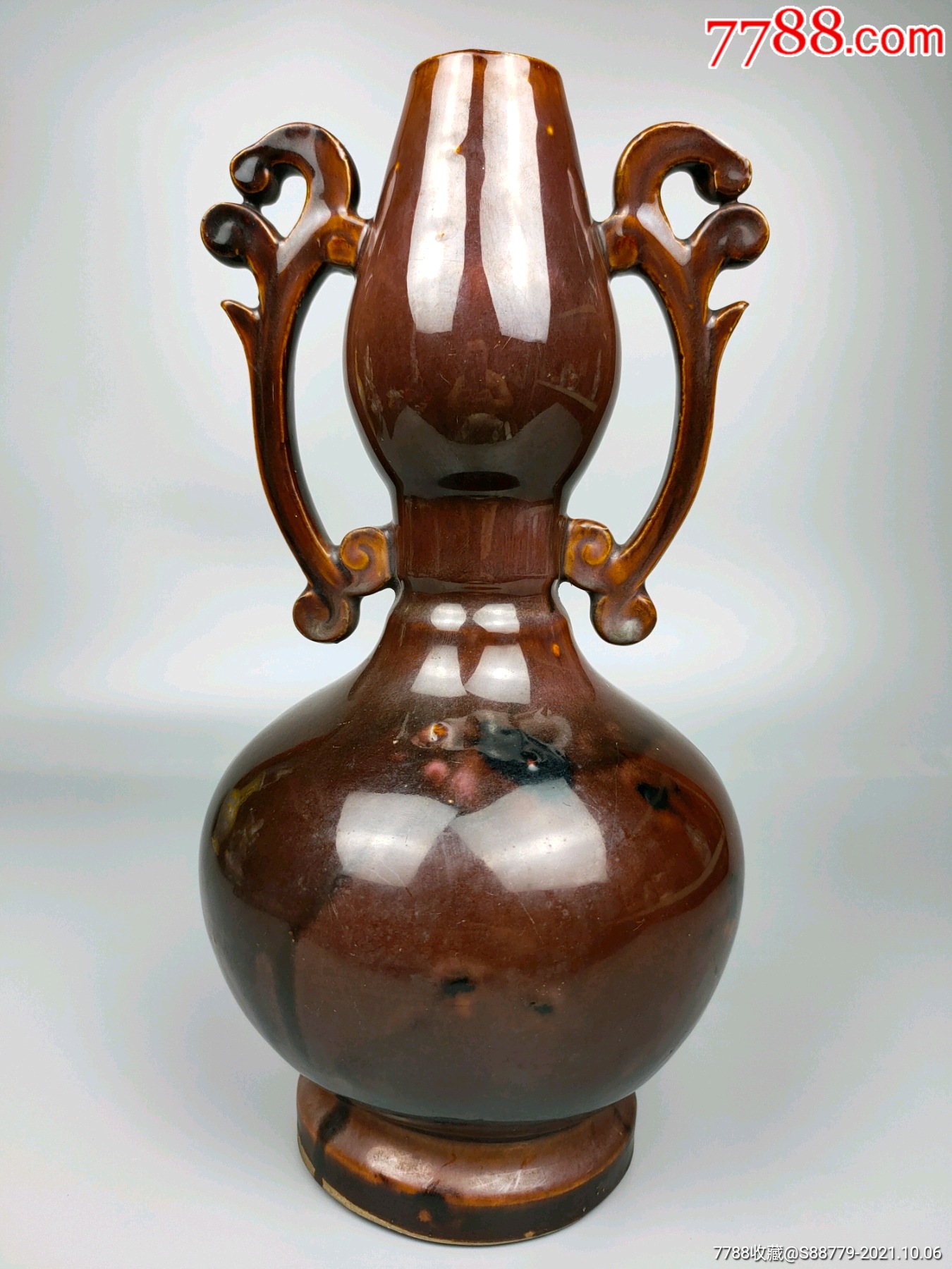 五十年代左右酱釉双耳台灯(品好)_台灯【胖子淘宝店】_第1张_7788瓷器