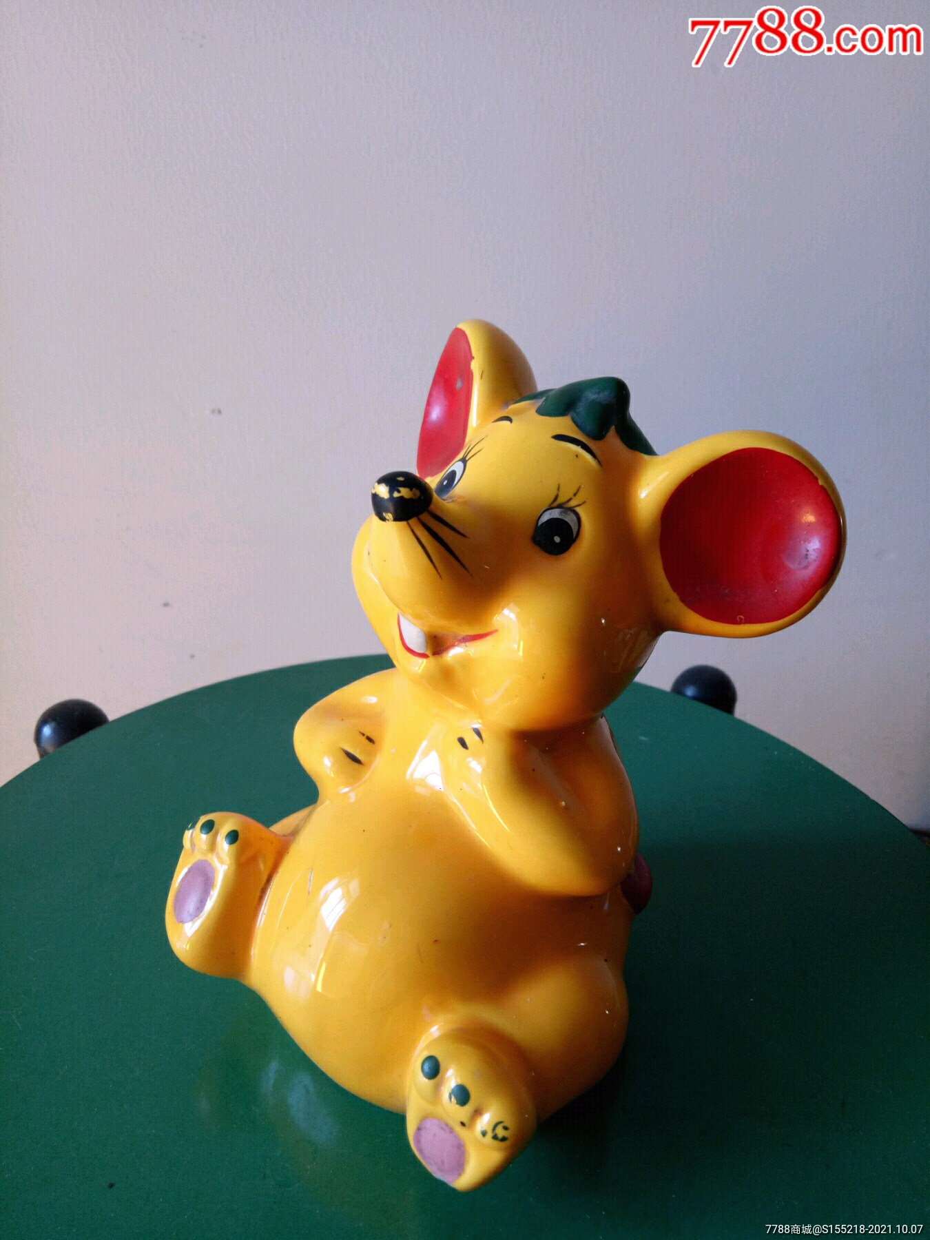 八十年代鲁艺美雕系优秀毕业作品:橙红金釉面白陶"三须米老鼠"-价格:5