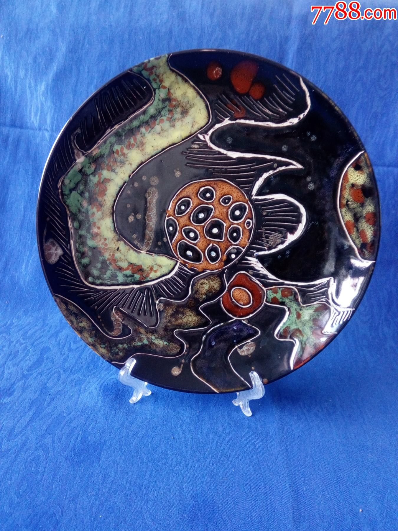 淄博窑立粉彩陶奢侈品挂盘学院派画家莲蓬荷花抽象画赏盘陈列展示艺术