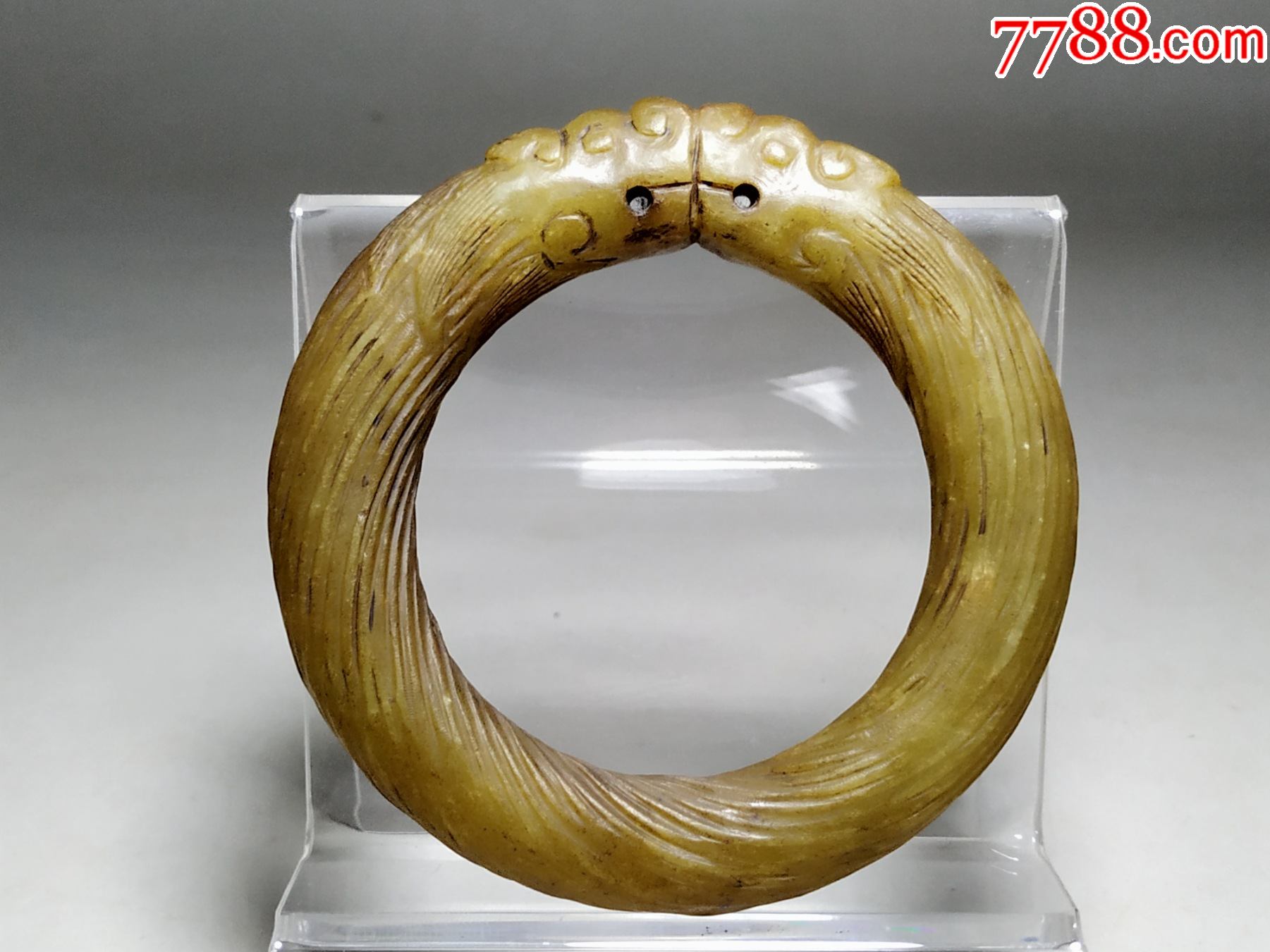 老和田青黄玉双龙环