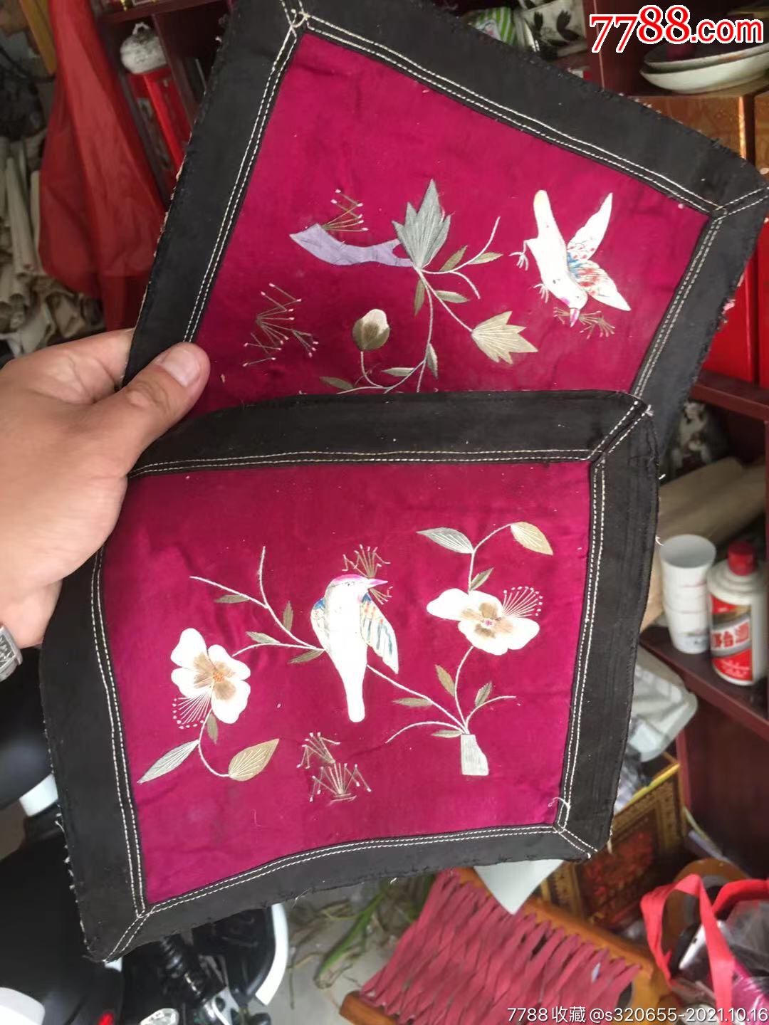 民国花鸟枕头顶一对