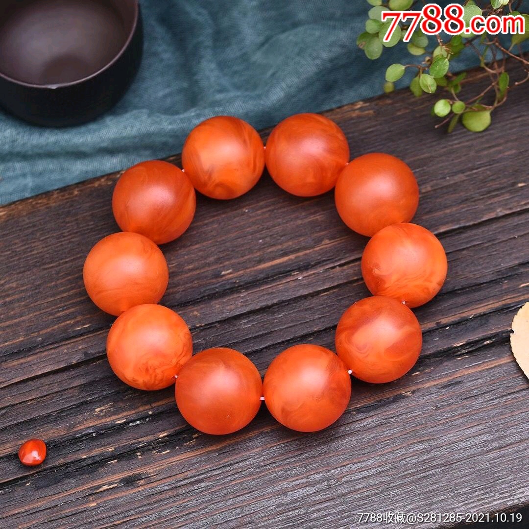 鸡油红老蜡磨砂带香圆珠手链女正品老蜜蜡手串纹理自然鸿运当头