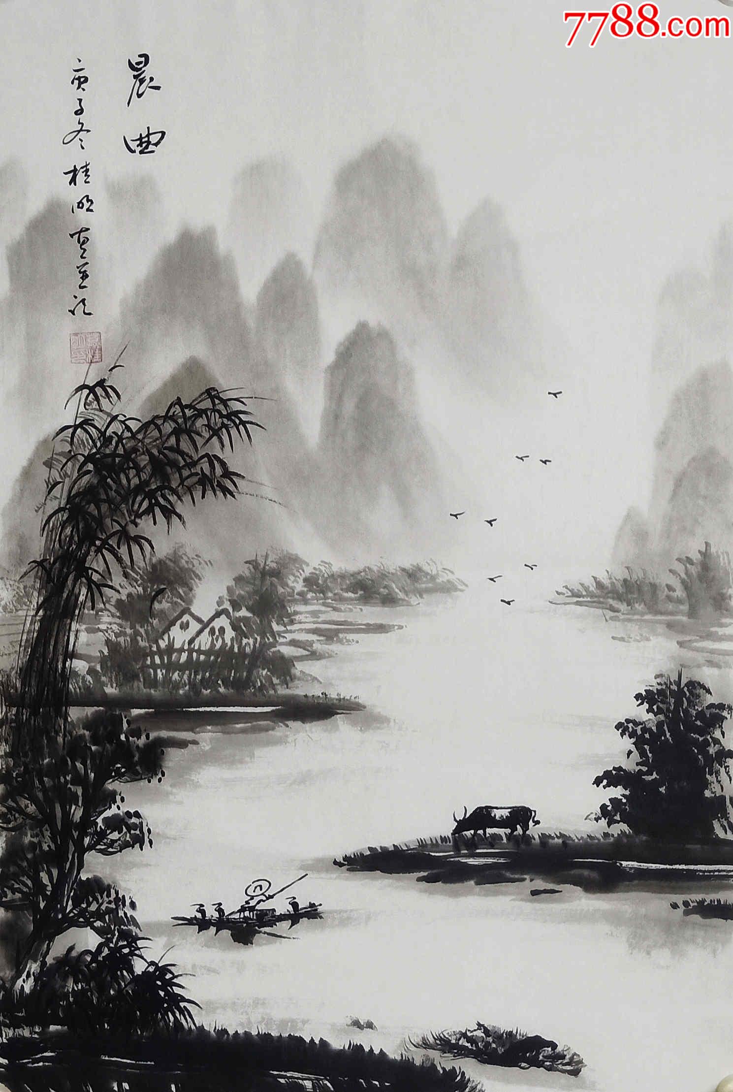 优店专拍     【保真,放漏】著名画家莫桂明水墨作品:晨曲