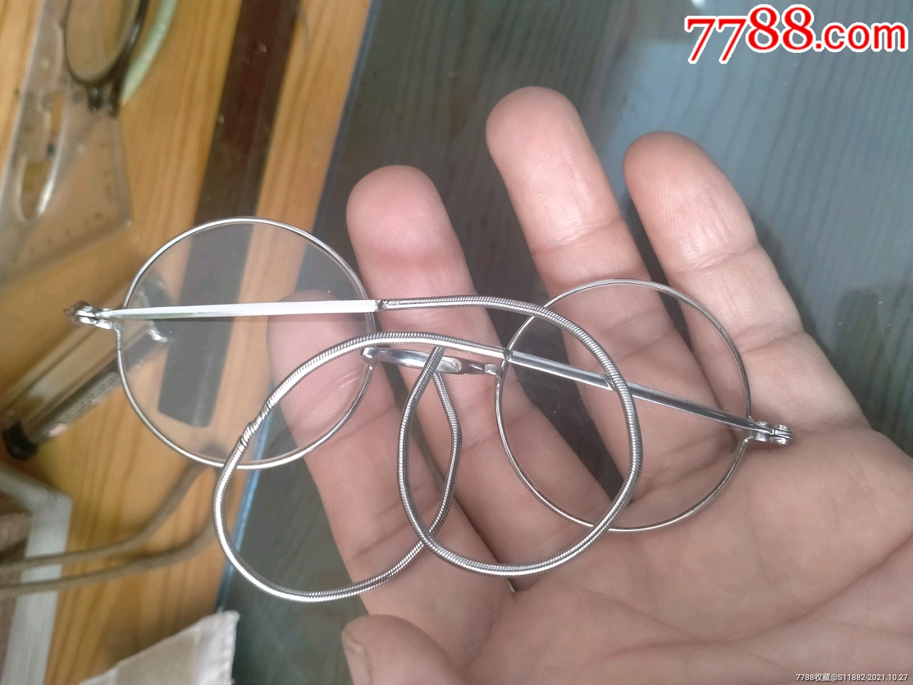 完好民国镀银泥鳅腿软眼镜平镜养目镜民国老眼镜收藏