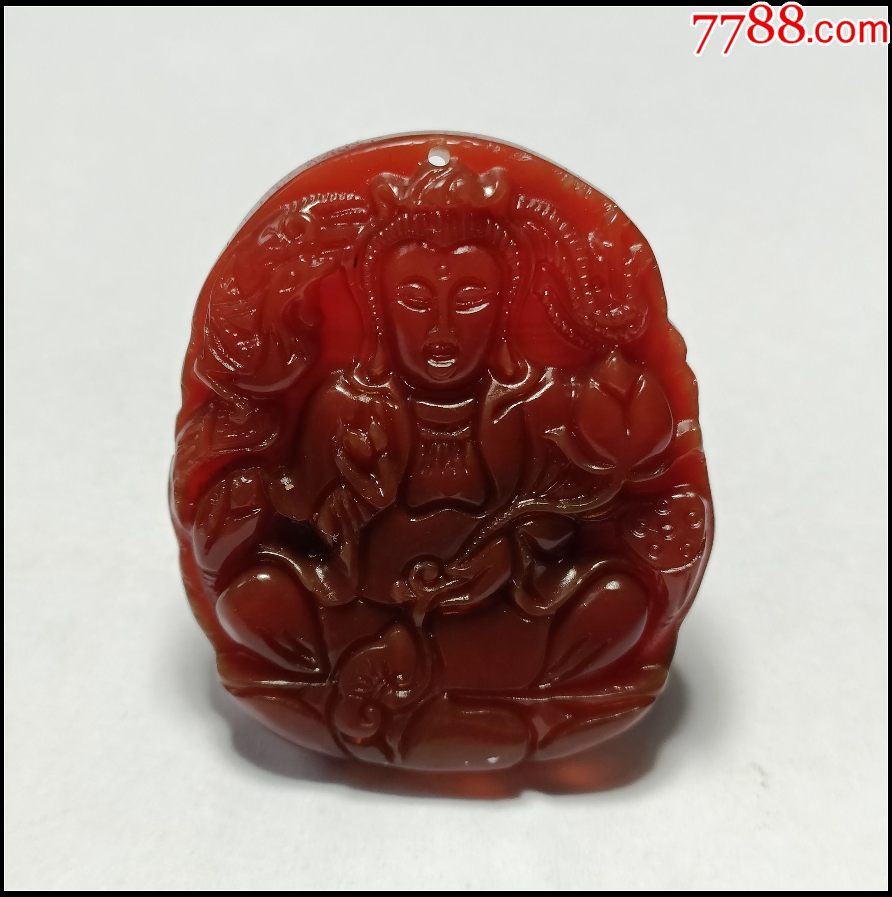 冰种红玉髓莲花观音吊坠