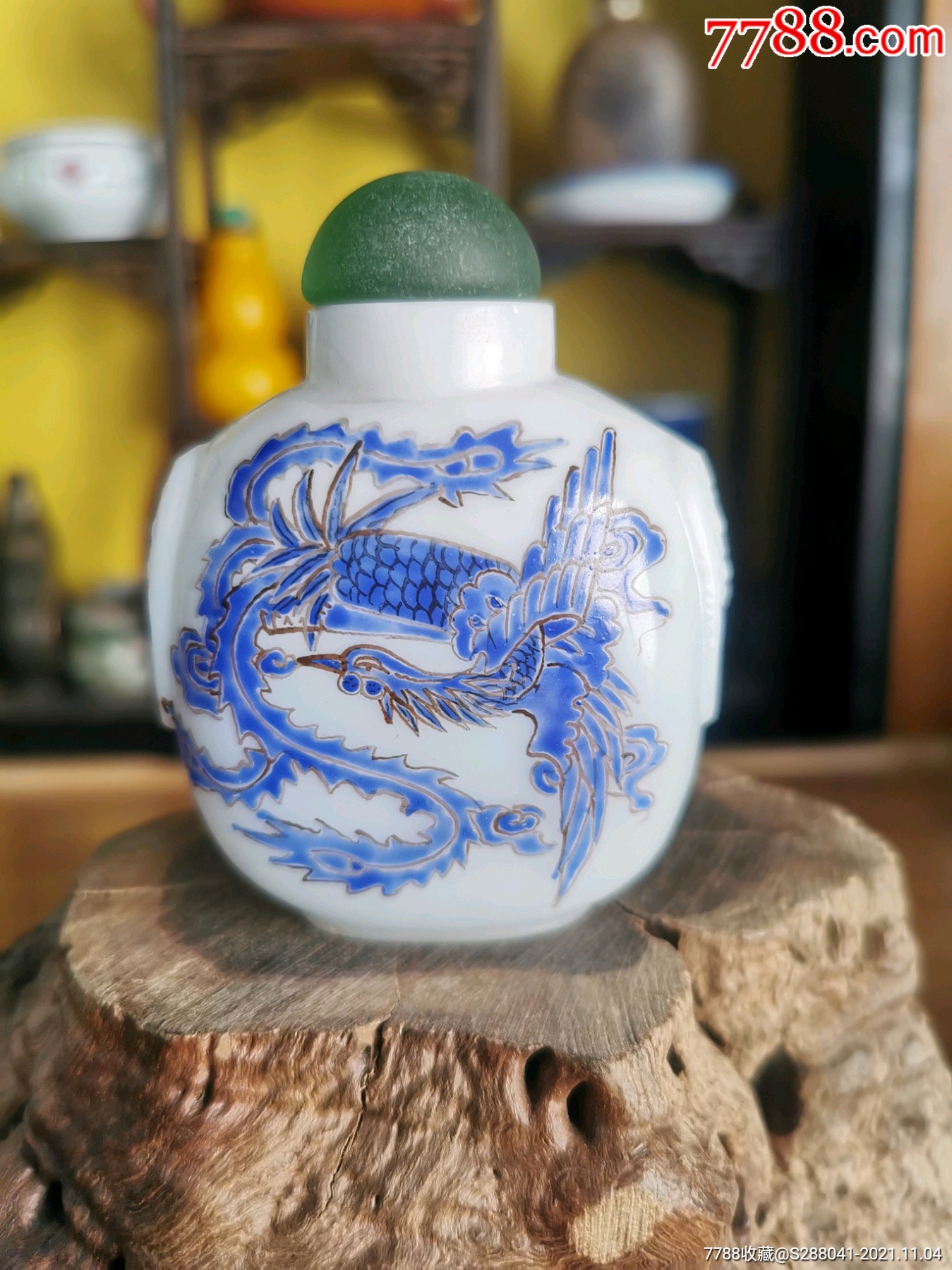 手绘双凤纹琉璃鼻烟壶收藏品古玩古董乡下收货摆件