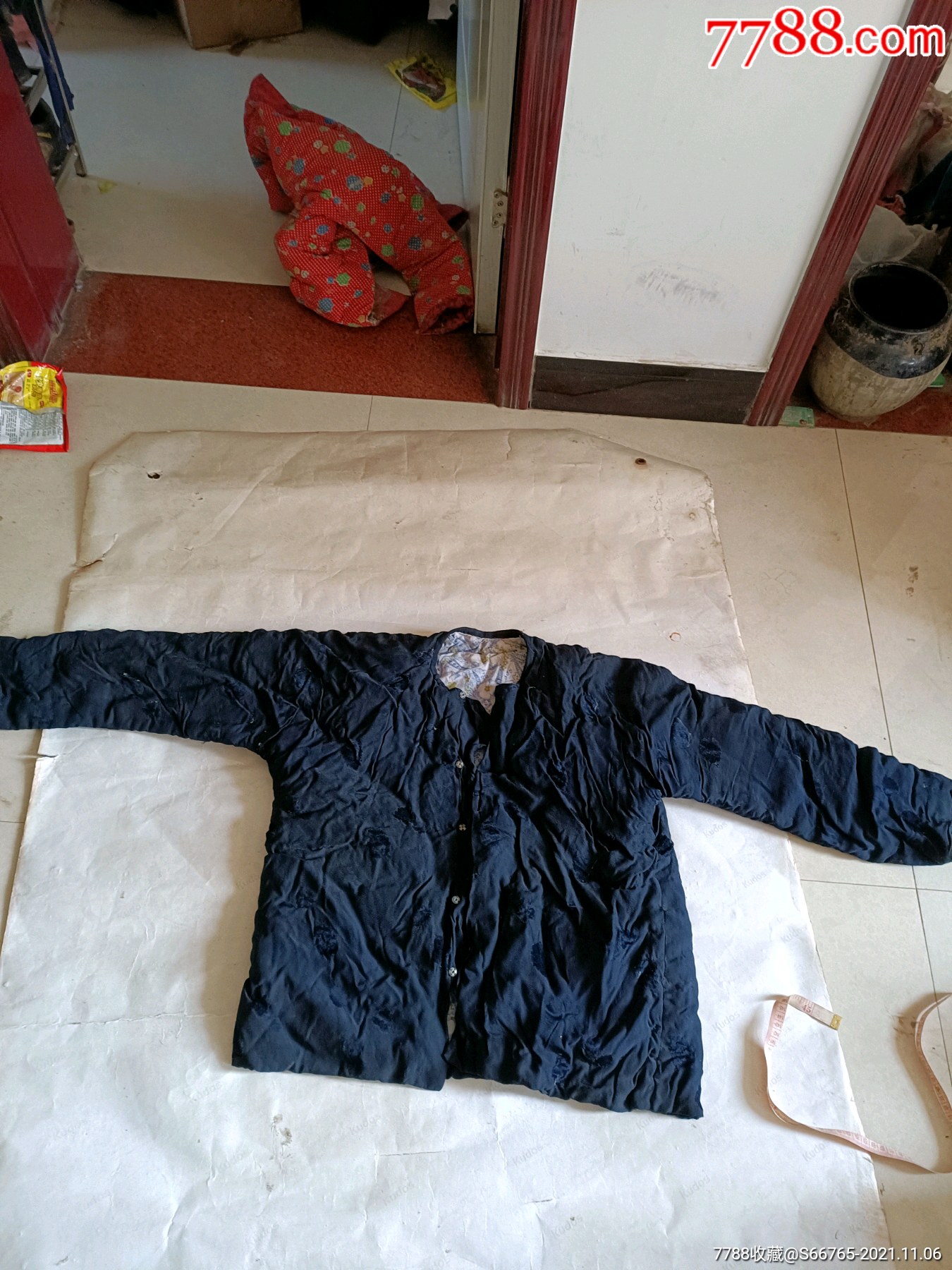 怀旧老手工黑绸缎棉袄