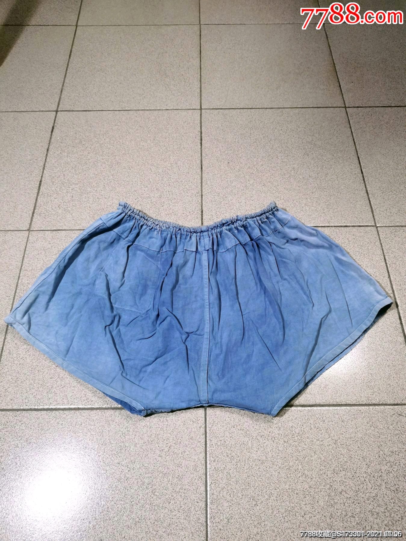 早期老式纯棉蓝布裤衩裤头褪色