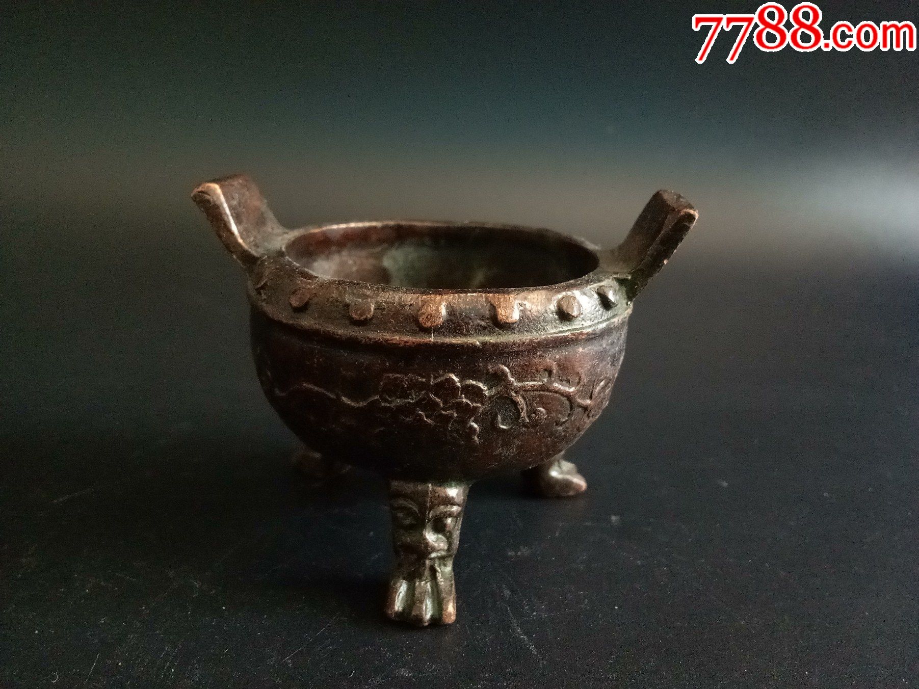 传世紫铜三足香炉摆件