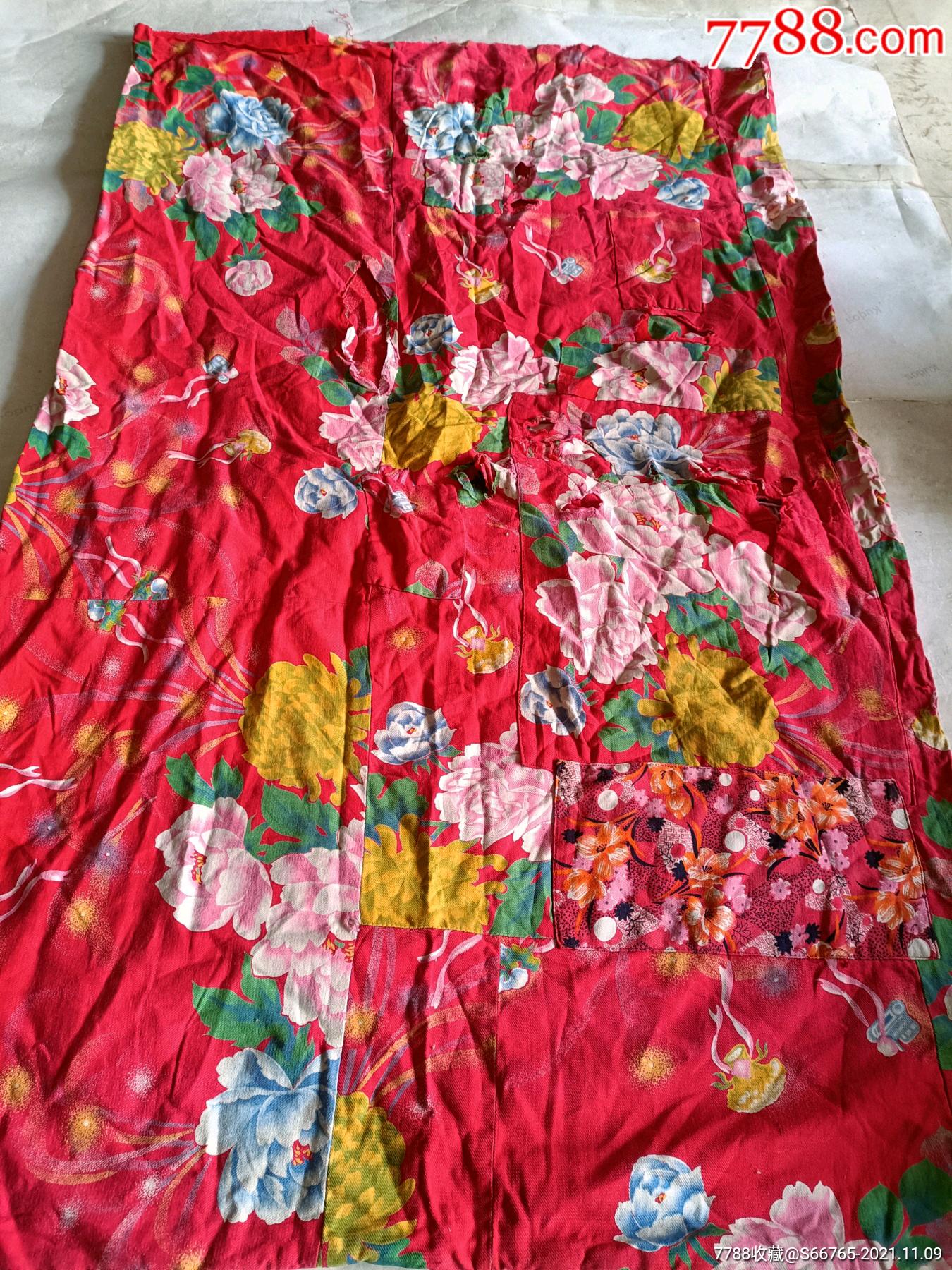 怀旧老手工补丁花卉棉布小被面_床单/被套_燕的古玩店【7788收藏